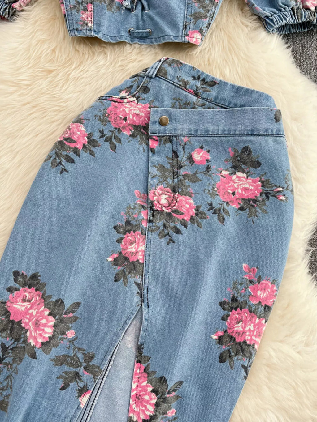Floral Print Sweetheart Neck Cami and Skirt Denim Set