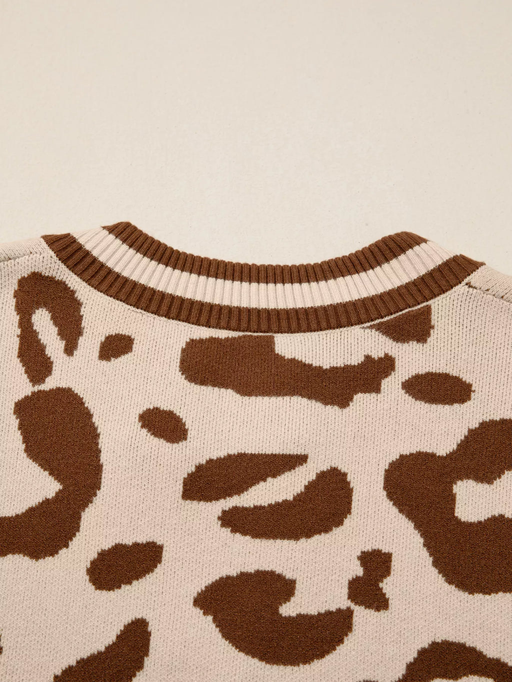 Leopard Knit Notched Casual Sweater