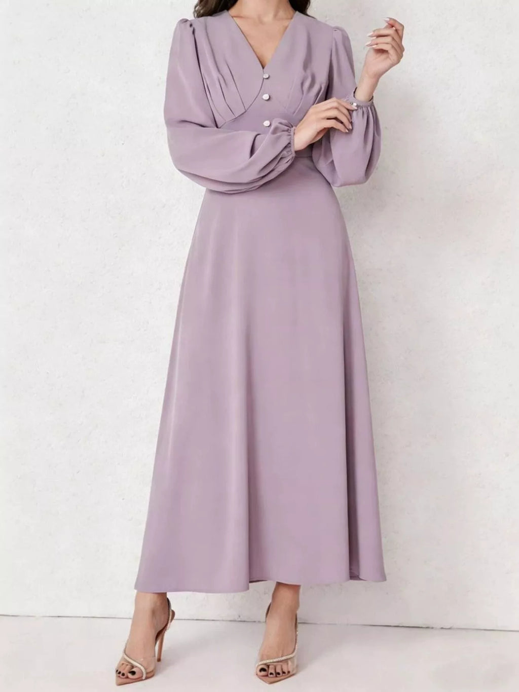 V-Neck Balloon Sleeve Maxi Dress