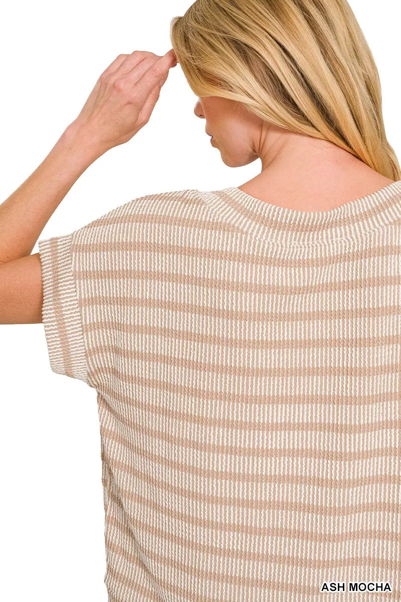 Zenana Raised Rib Striped Top