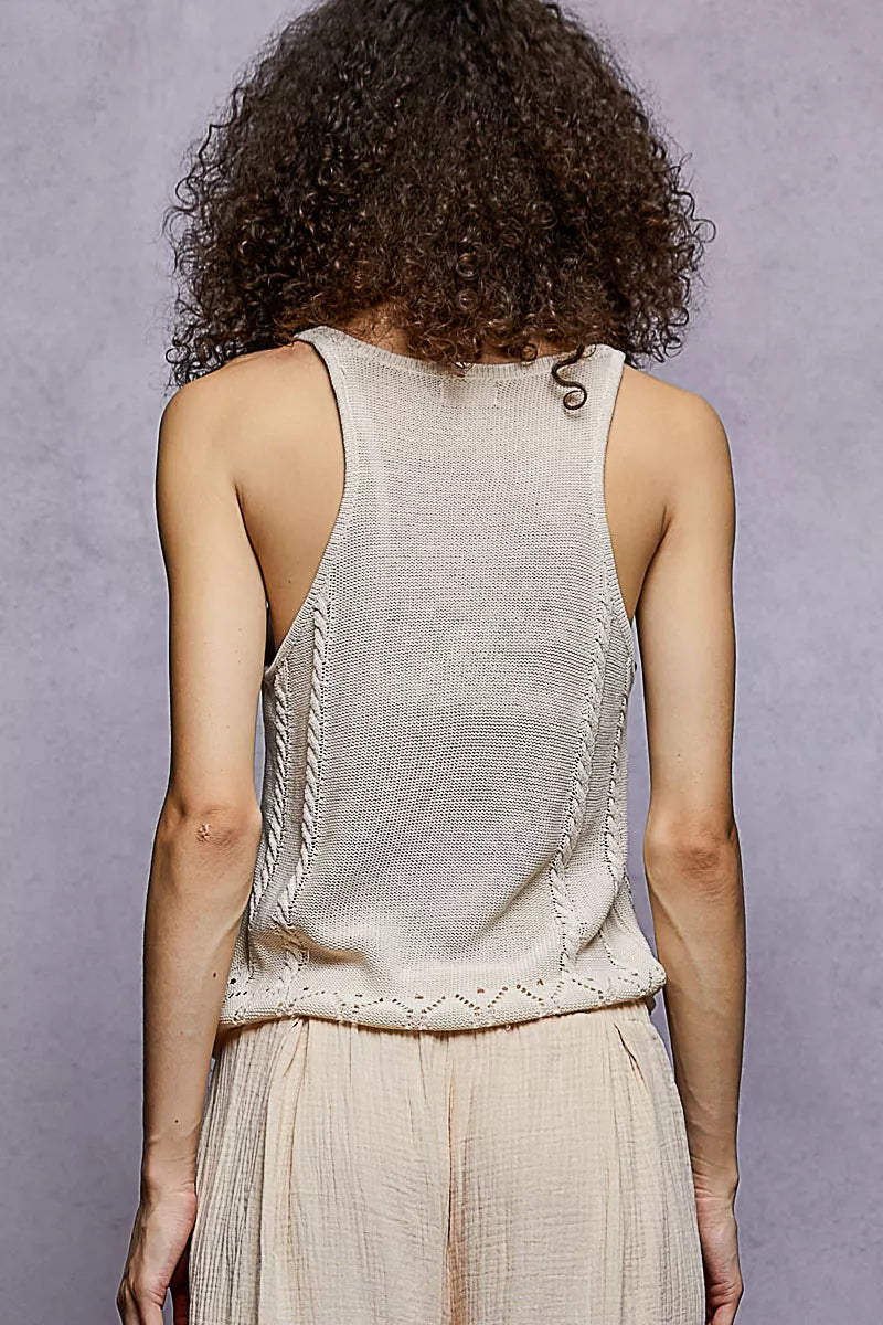 POL Embroidered Floral Square Neck Knit Cami