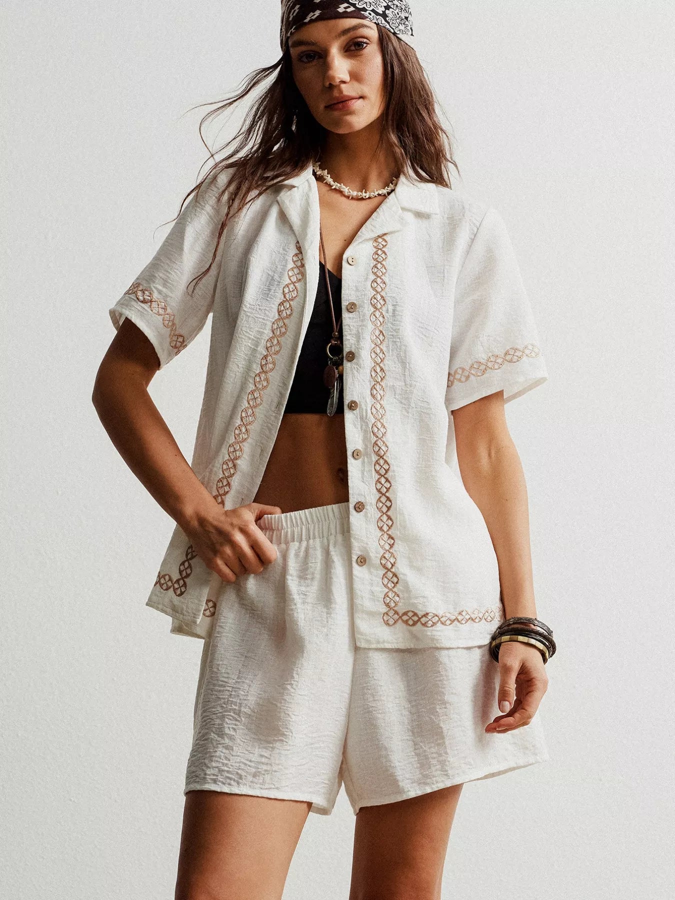 Button Up Short Sleeve Shirt and Shorts Set