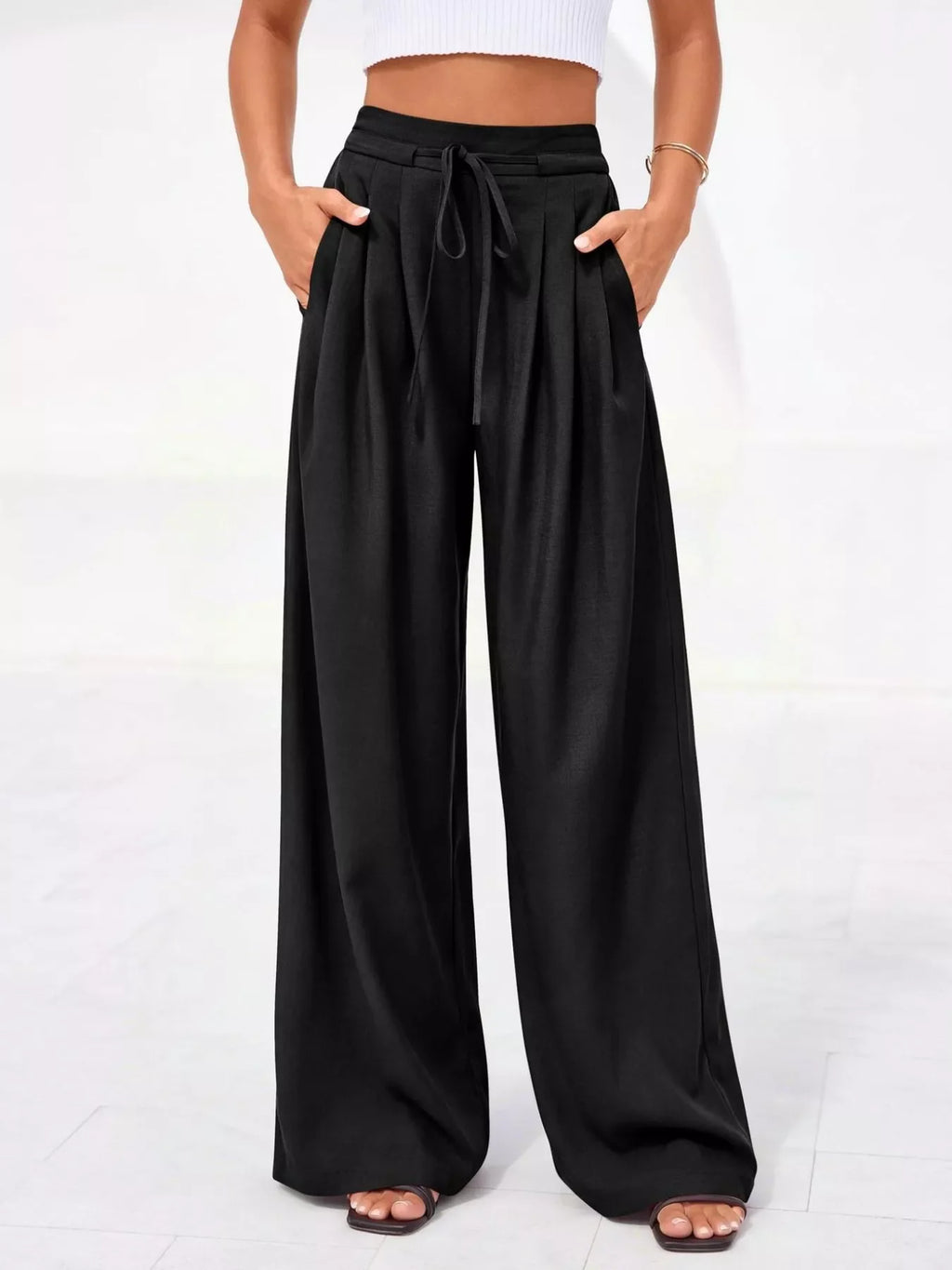 Full Size High-Waisted Wide-Leg Pleated Pants Plus Size