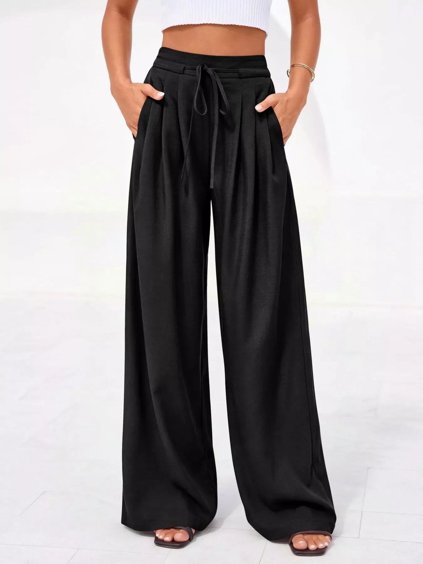Full Size High-Waisted Wide-Leg Pleated Pants Plus Size