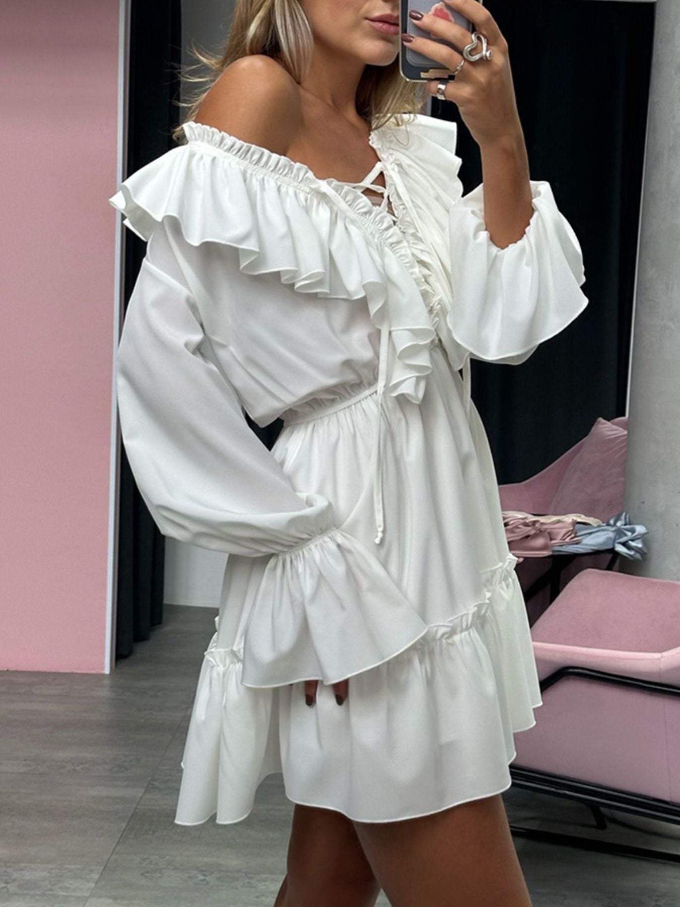 Ruffled Flounce Sleeve Mini Dress