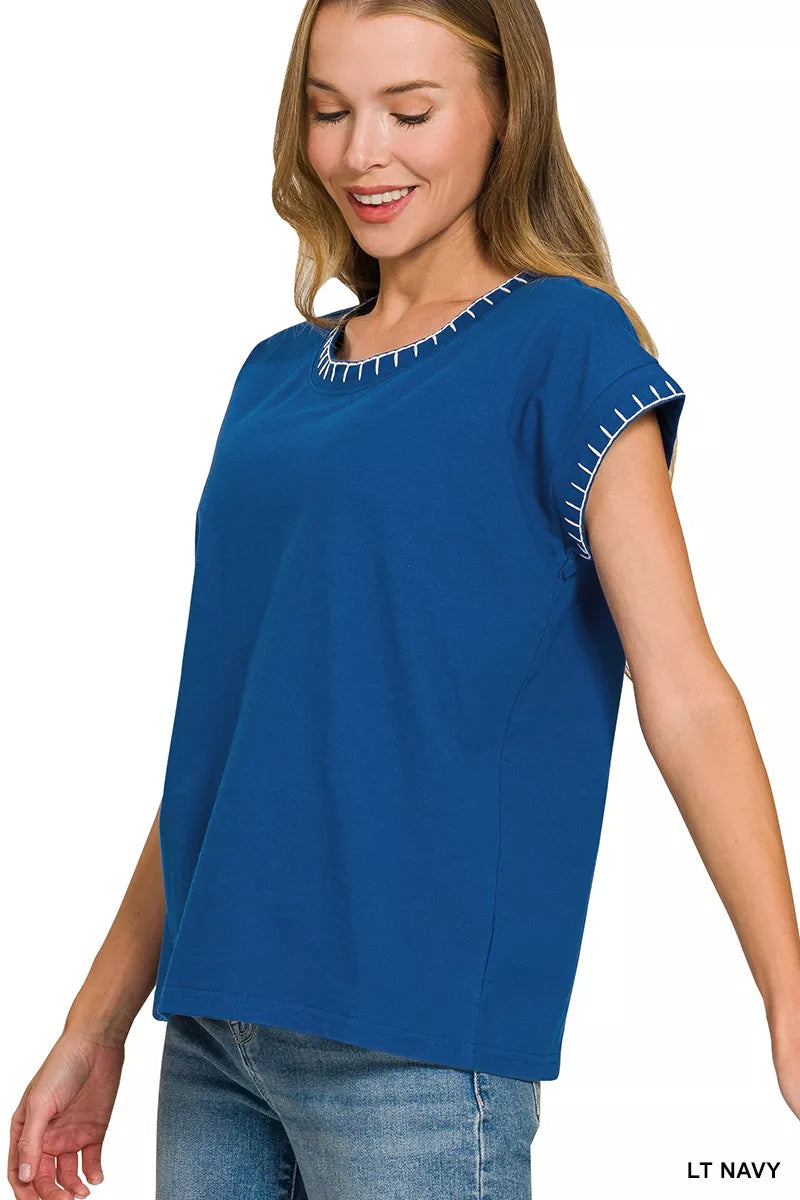 Zenana Stitch Detailed Oversize Top
