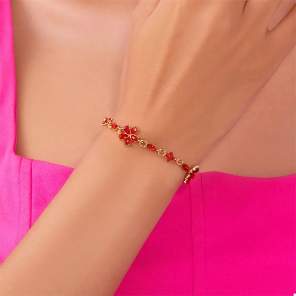 18K Gold-Plated Rhinestone Flower Bracelet