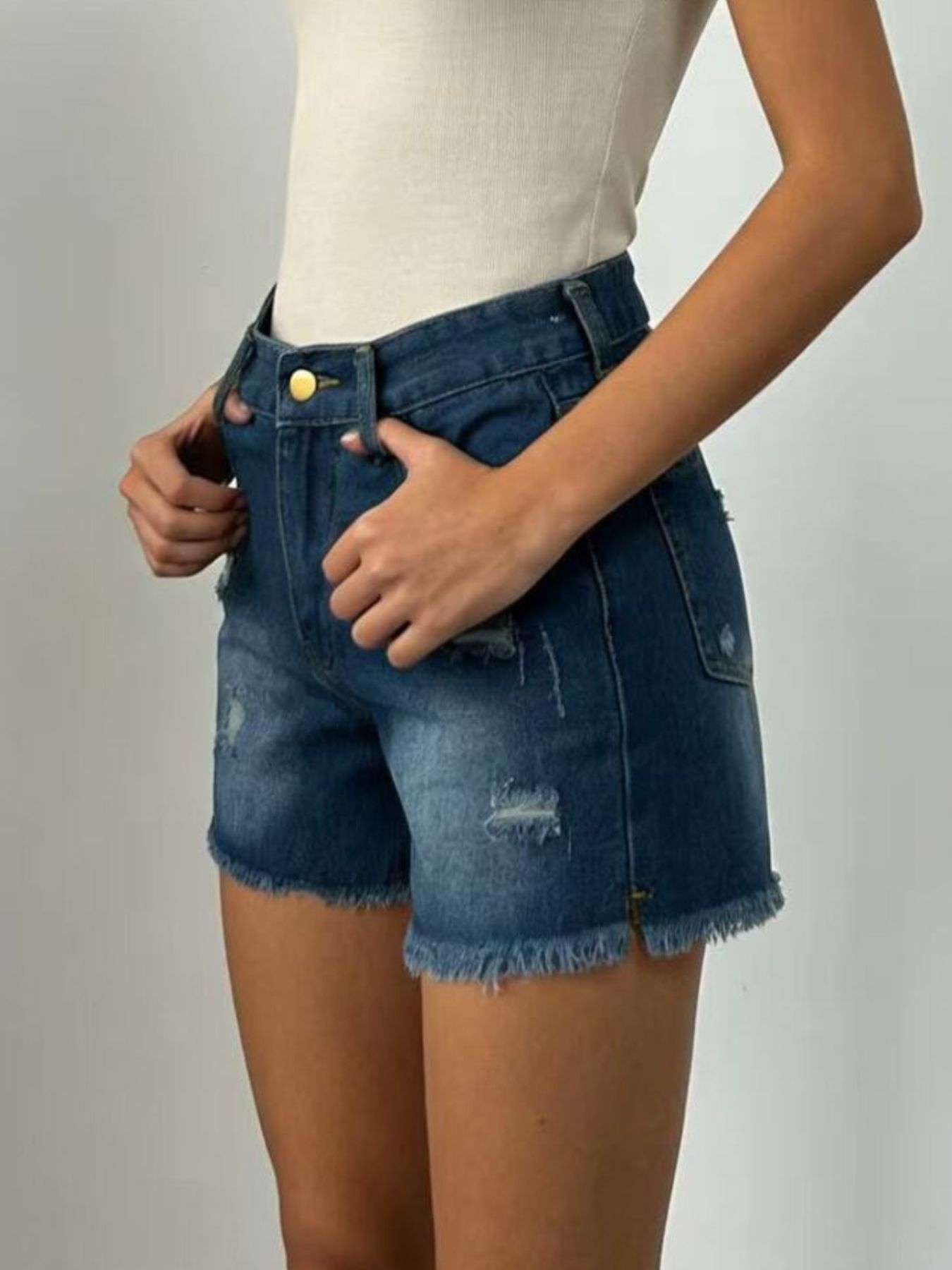 Distressed Frayed Hem Denim Shorts