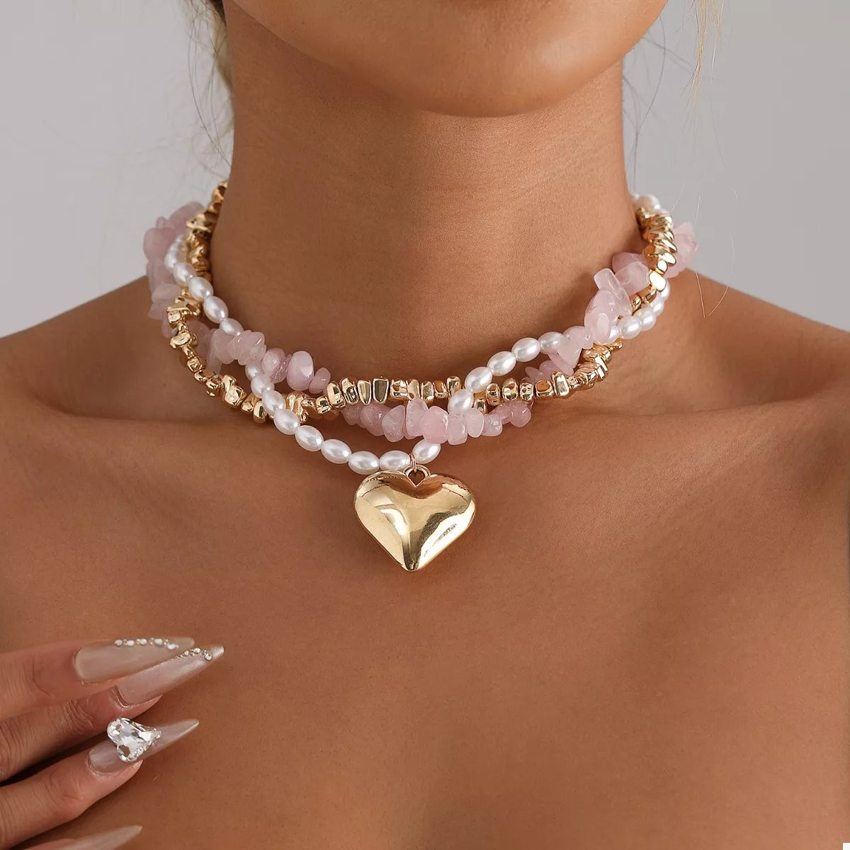 Three-Layered Heart Pendant Necklace