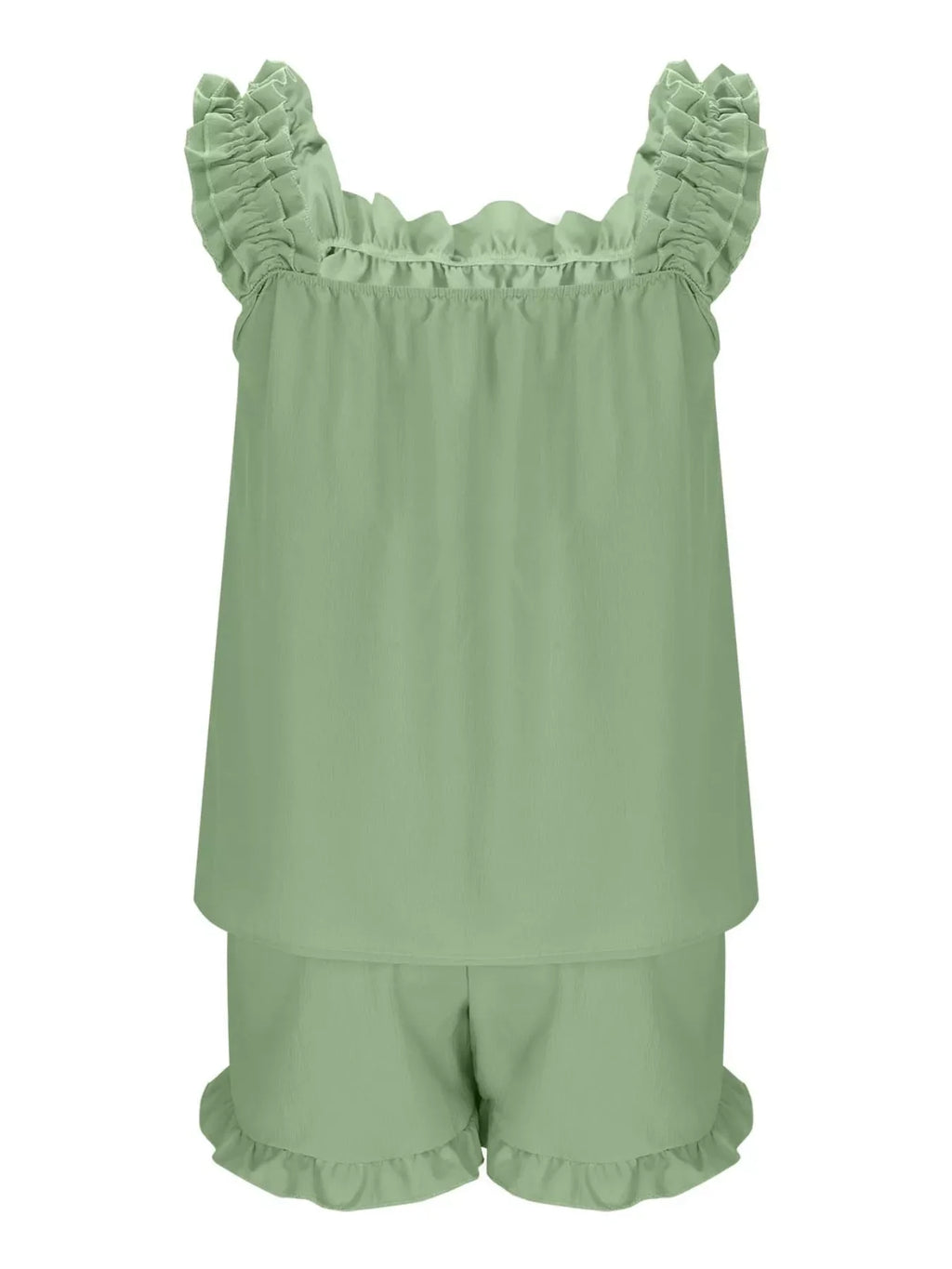 Ruffle Trim Sleeveless Top and Shorts Set