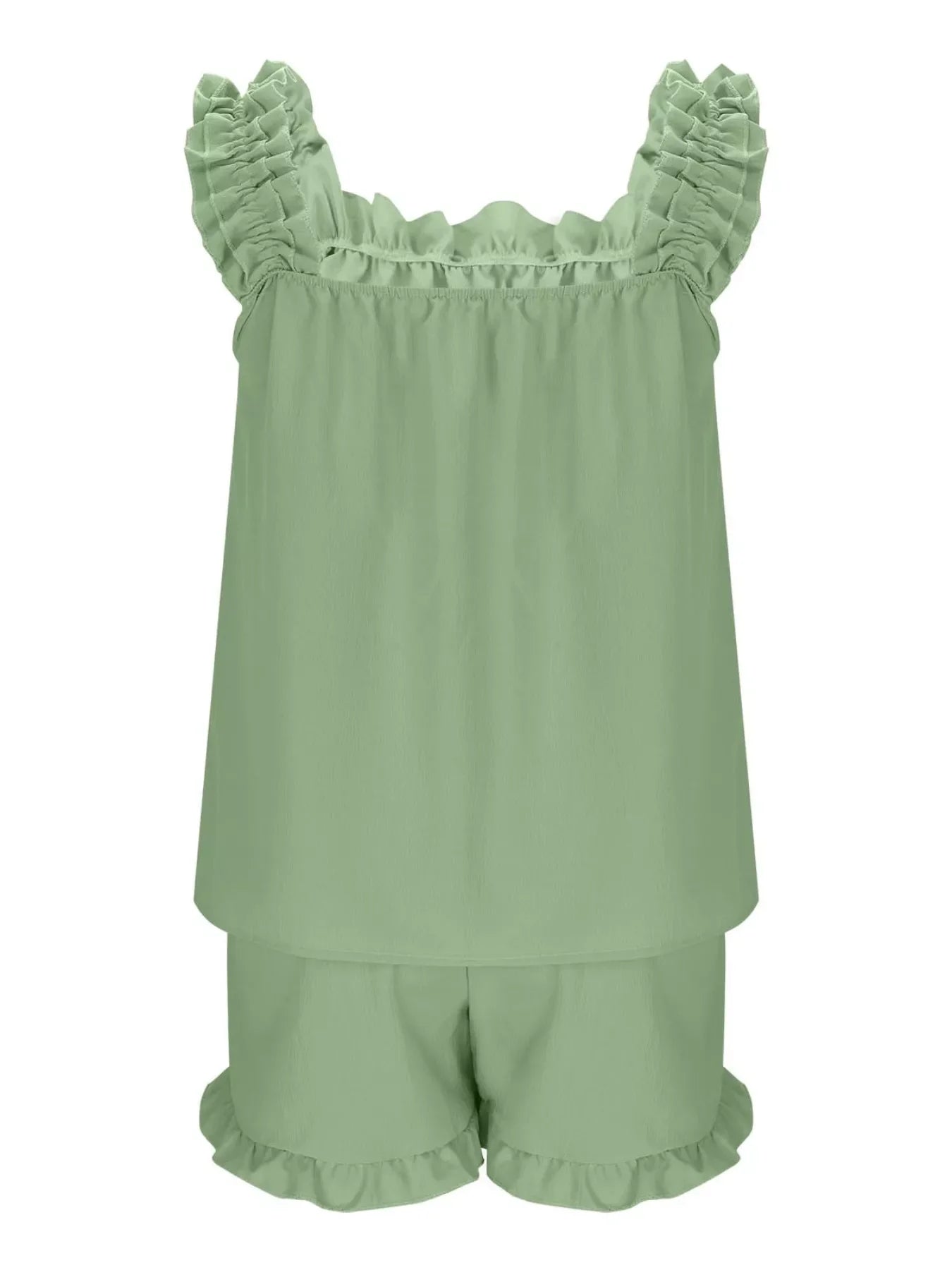 Ruffle Trim Sleeveless Top and Shorts Set