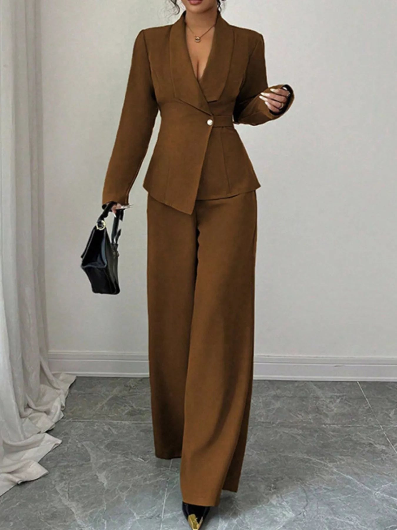 One Button Blazer and Pants Set