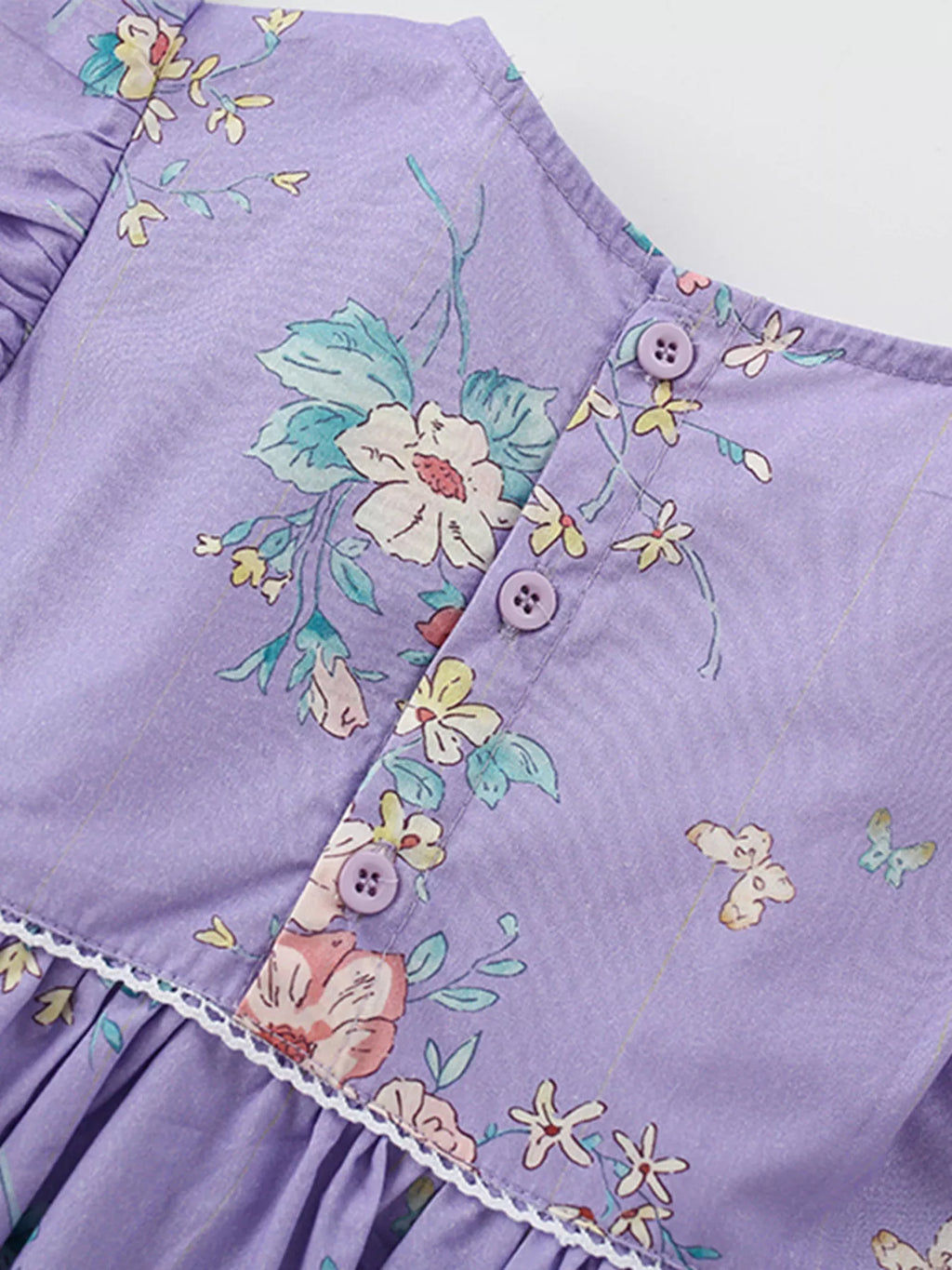 Children's Floral Print Ruffle Sleeve A-Line Dress
