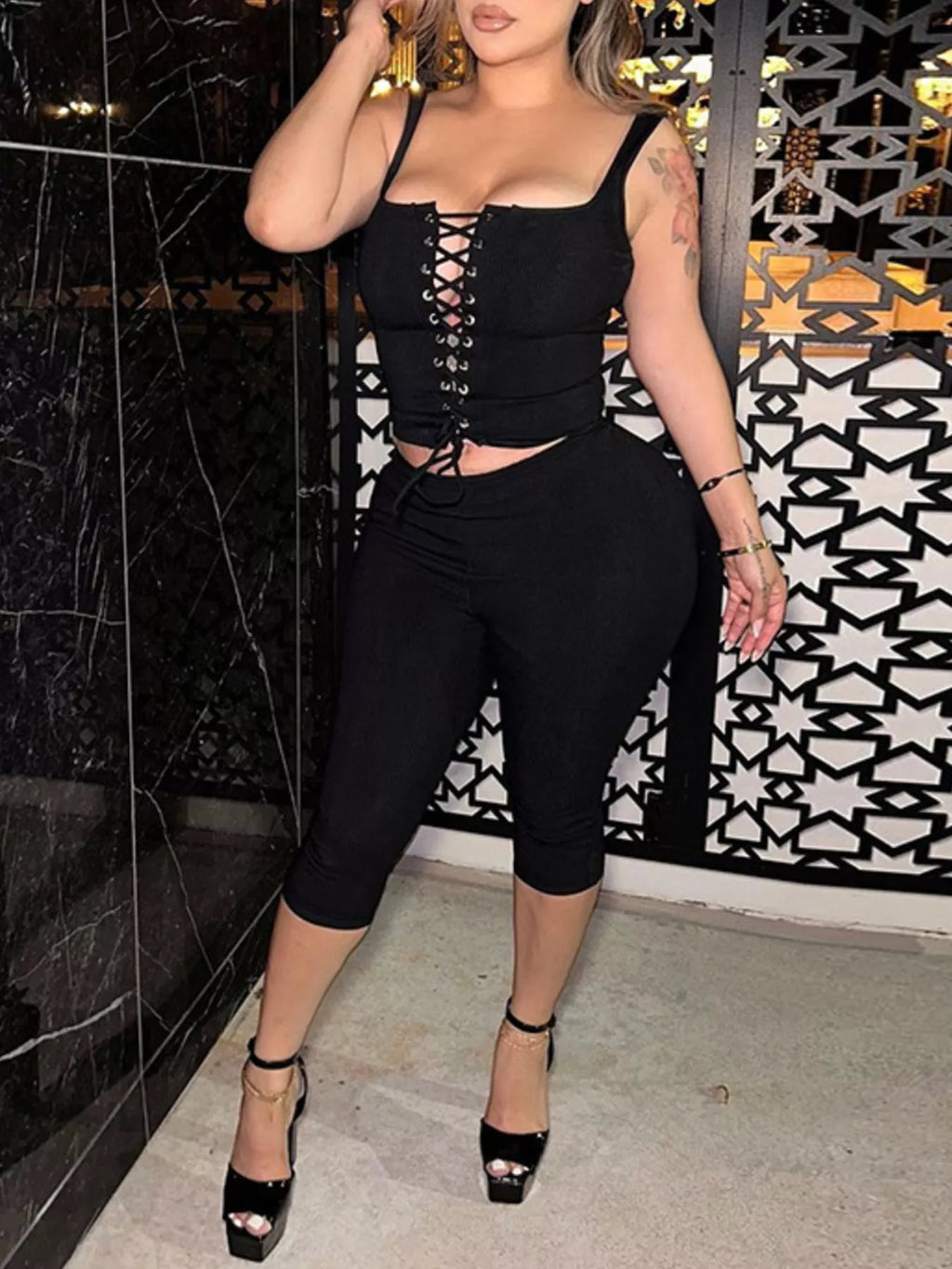 Lace-Up Tank and Capris Set