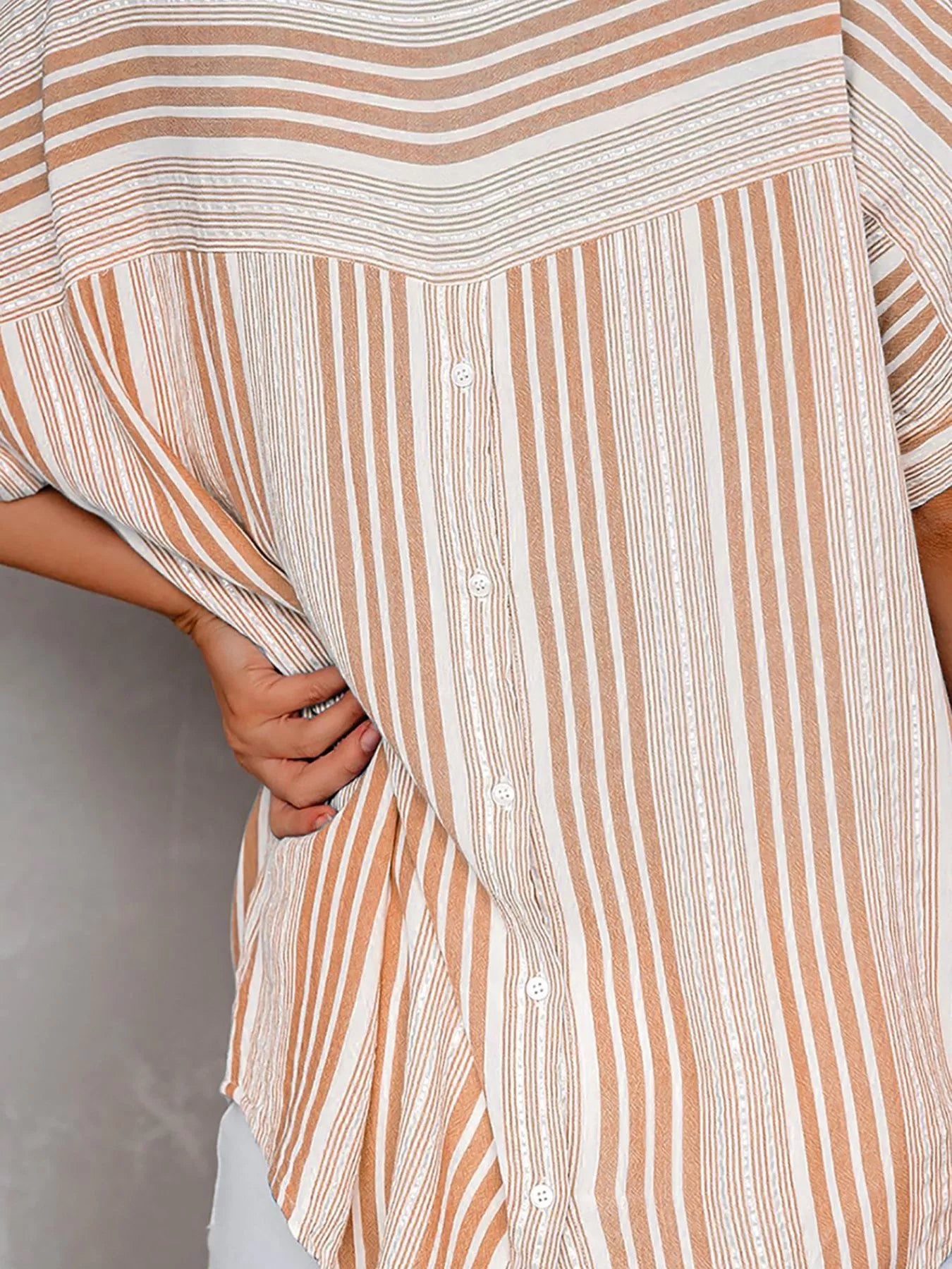 Full Size Collared Neck Half Sleeve Shirt Plus Size