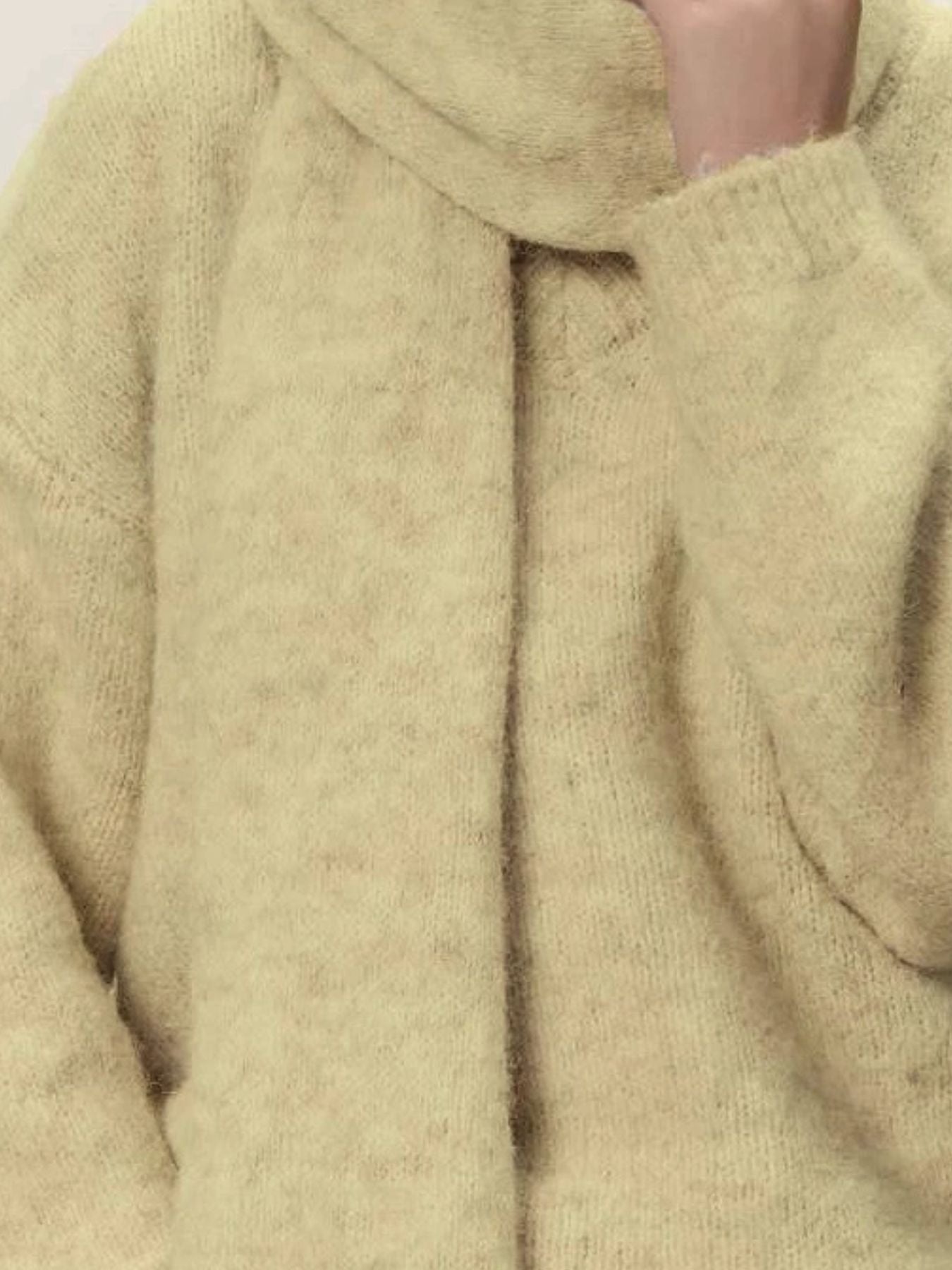 Oversized V-Neck Dropped Shoulder Sweater with Scarf