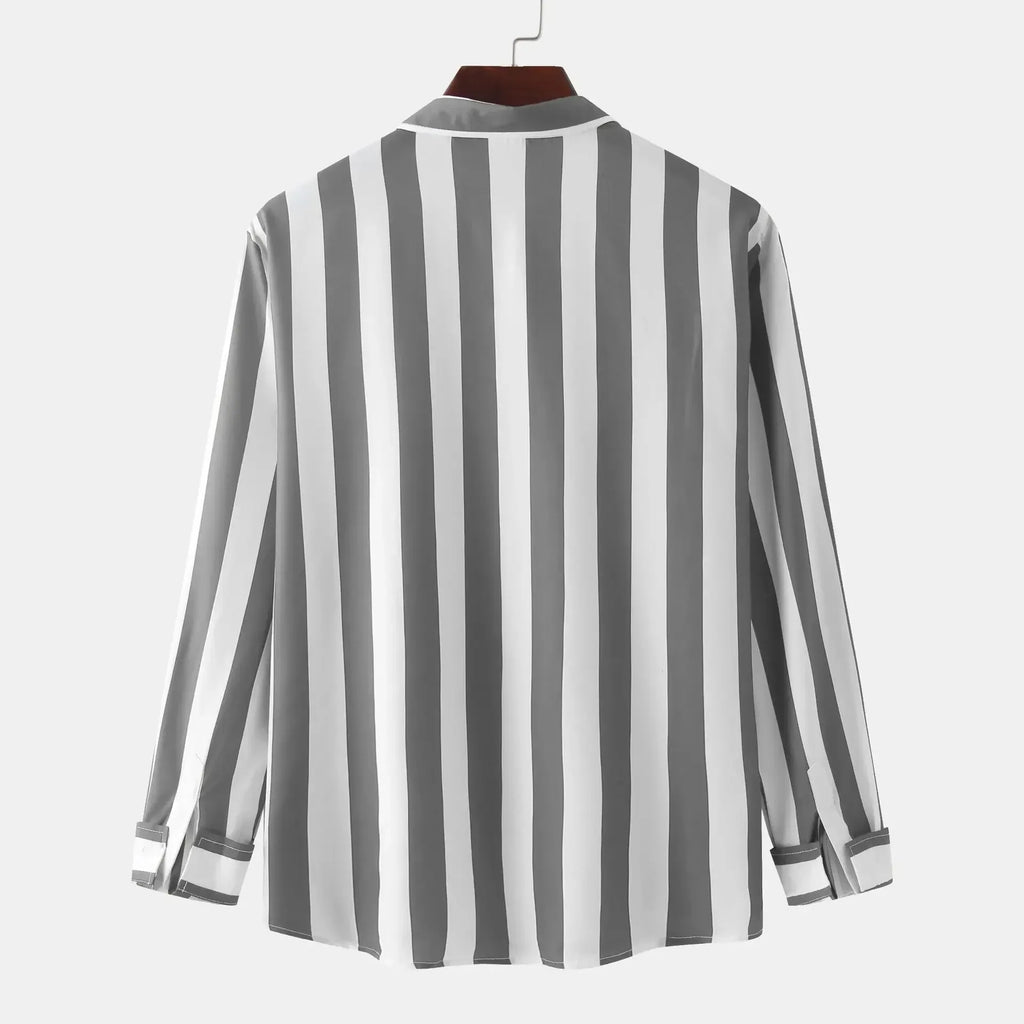 Men's Striped Button-Down Long Sleeve Shirt