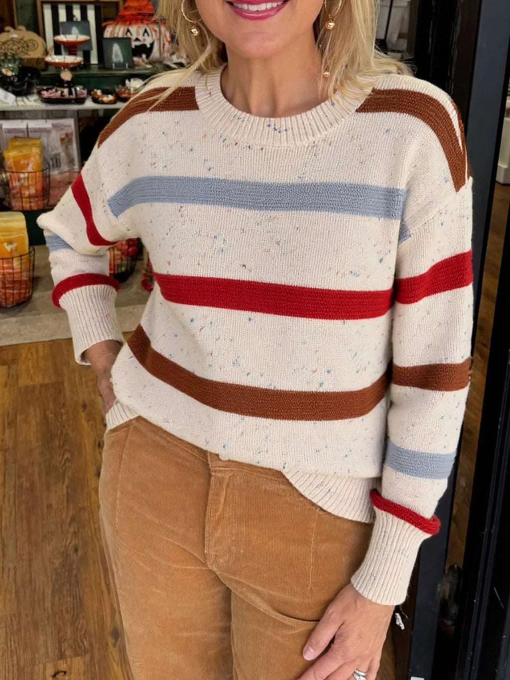 Striped Crew Neck Long Sleeve Sweater