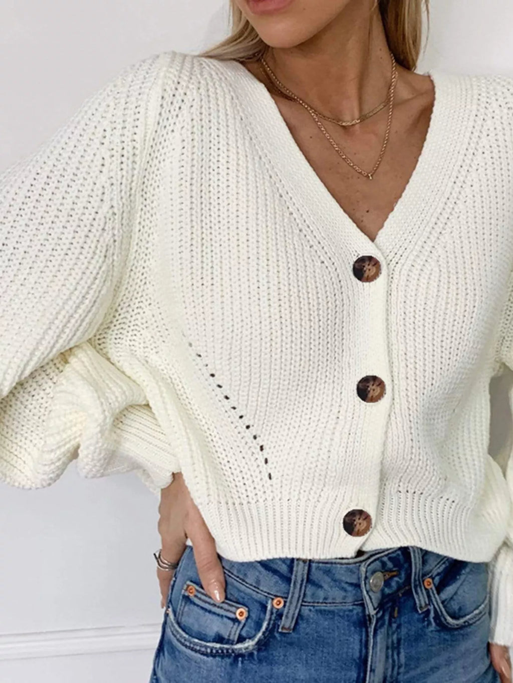 Full Size Chunky Knit Button-Down Cardigan Plus Size
