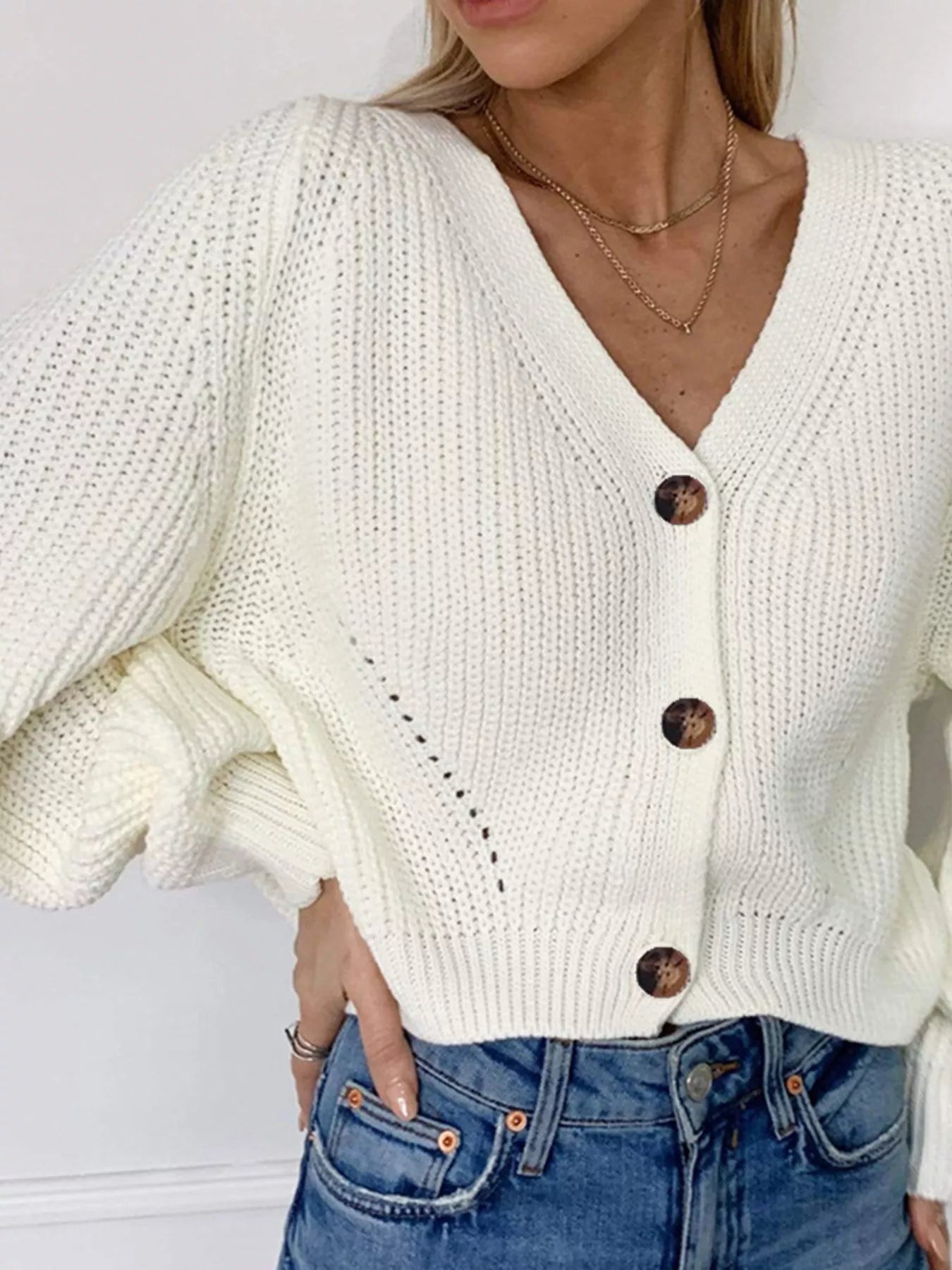 Full Size Chunky Knit Button-Down Cardigan Plus Size
