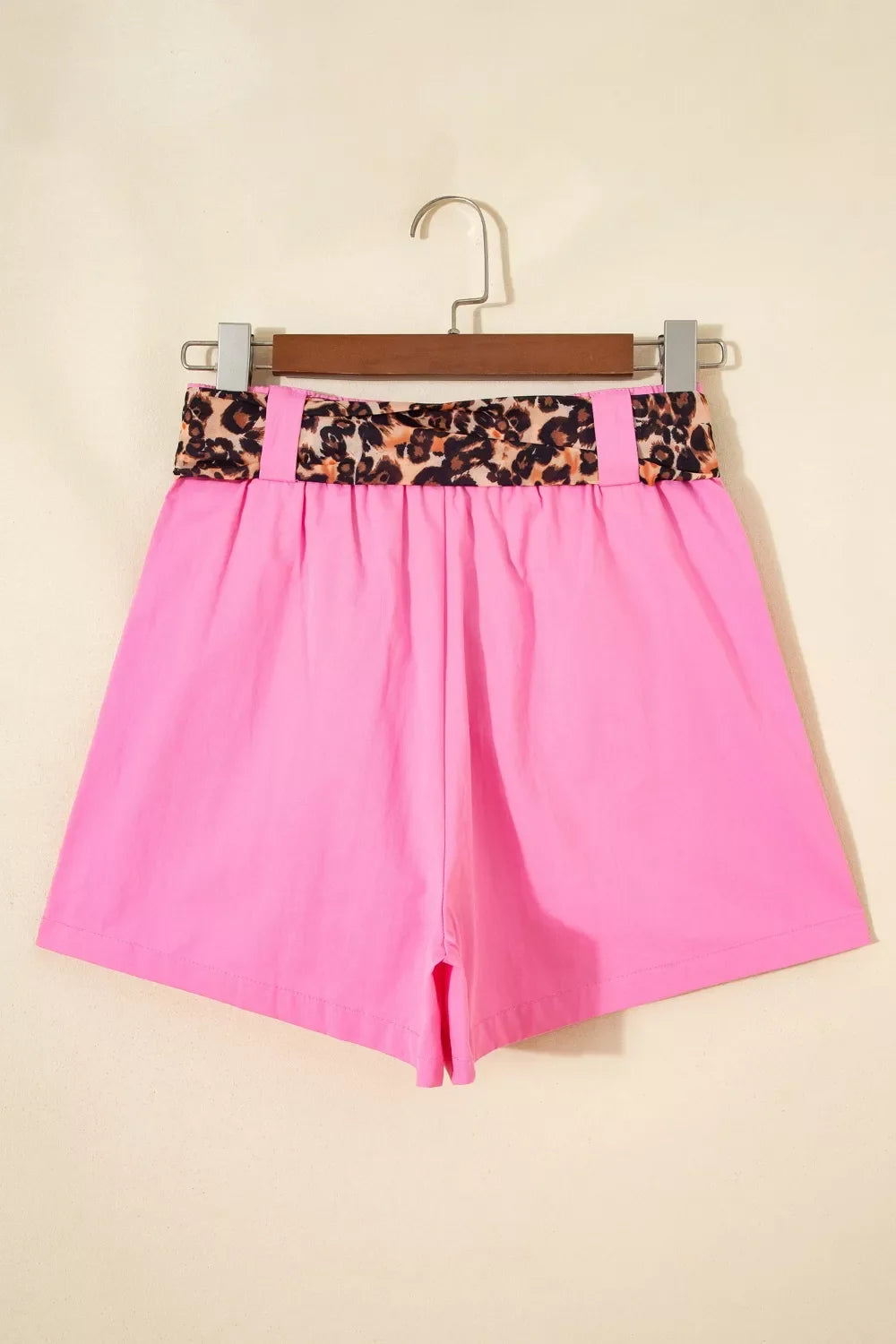 Leopard Contrast Sash Belt Pleated Wide Leg Shorts