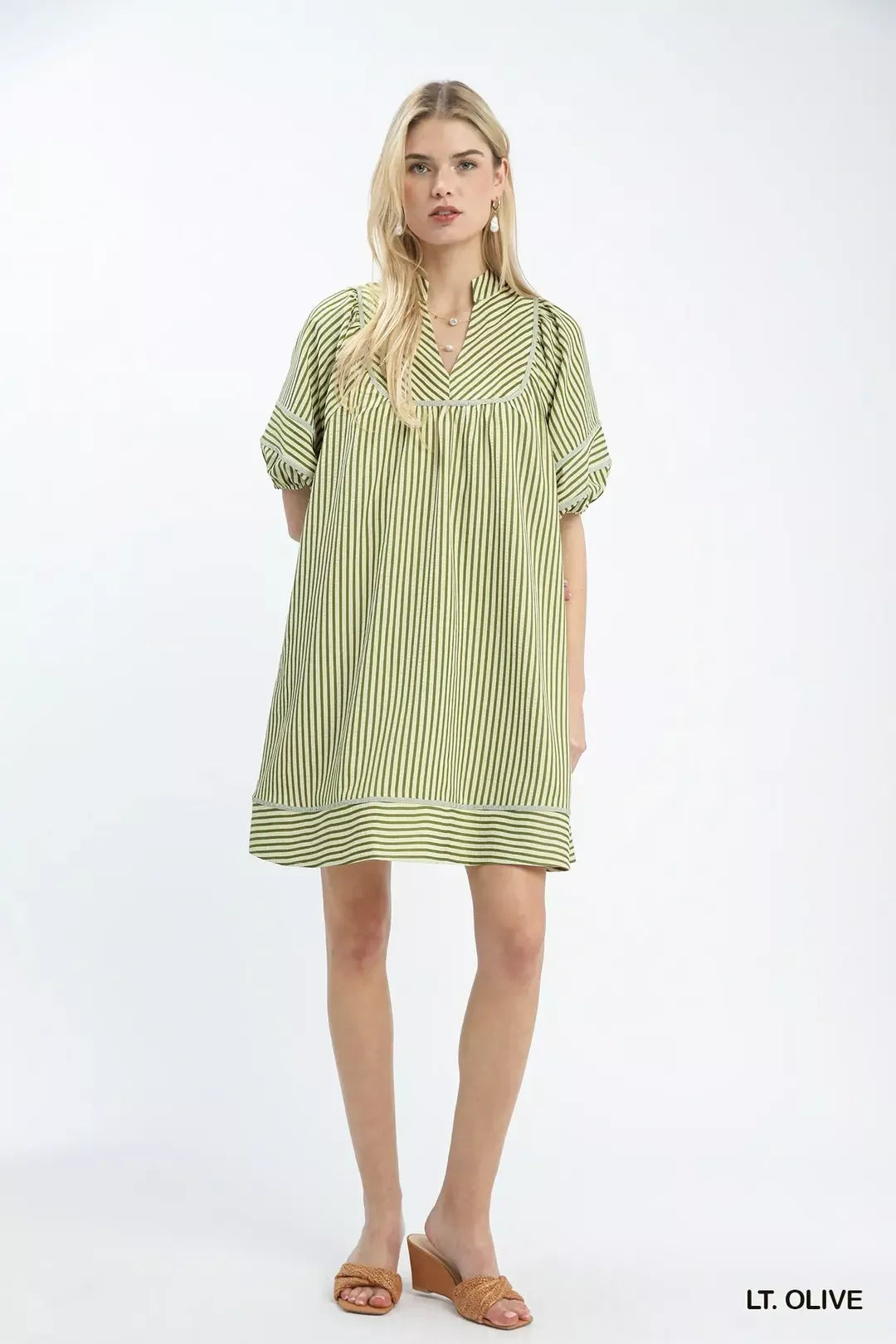 Umgee Striped Puff Sleeve Shift Dress