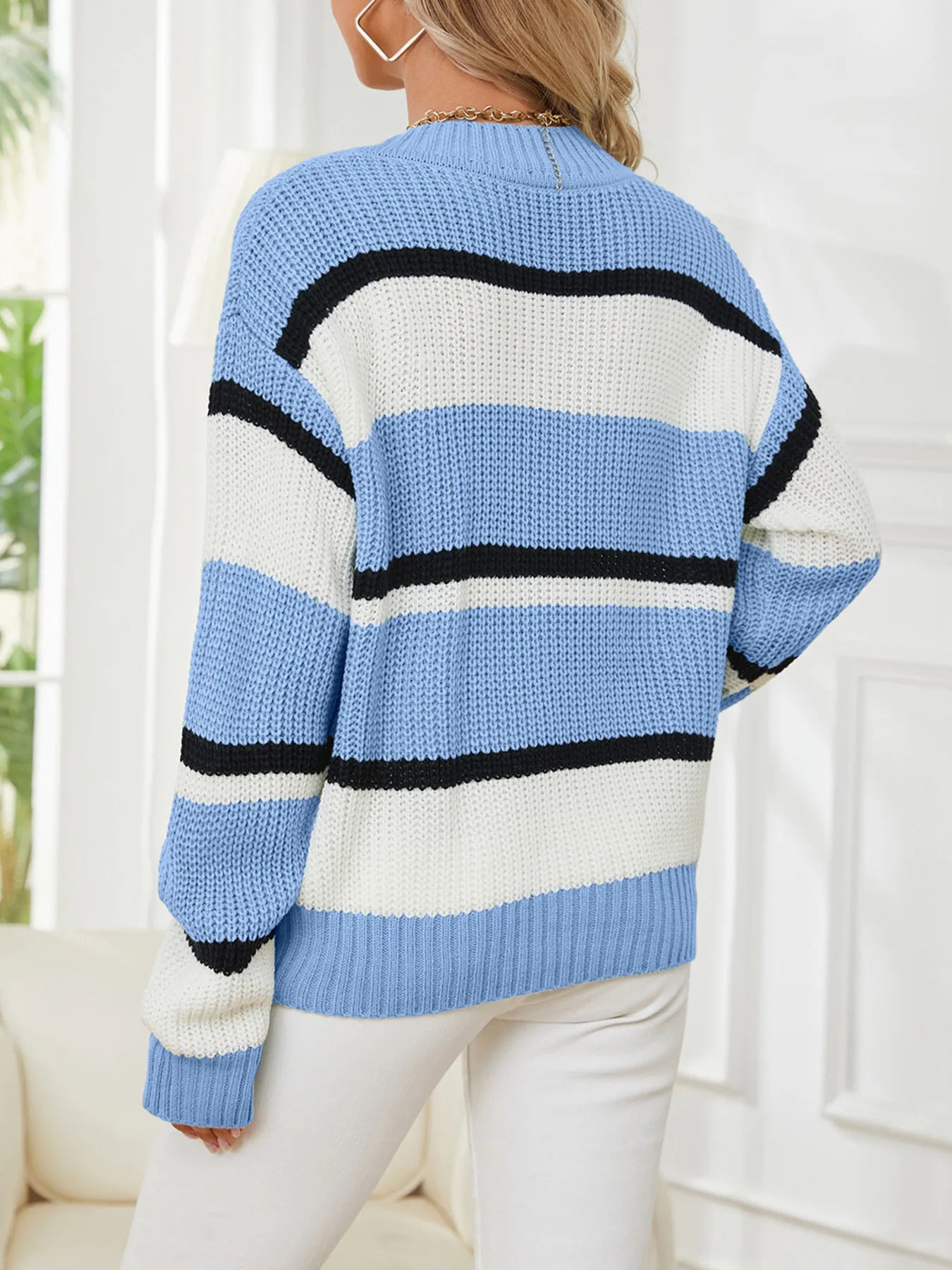 Striped V-Neck Color Block Sweater