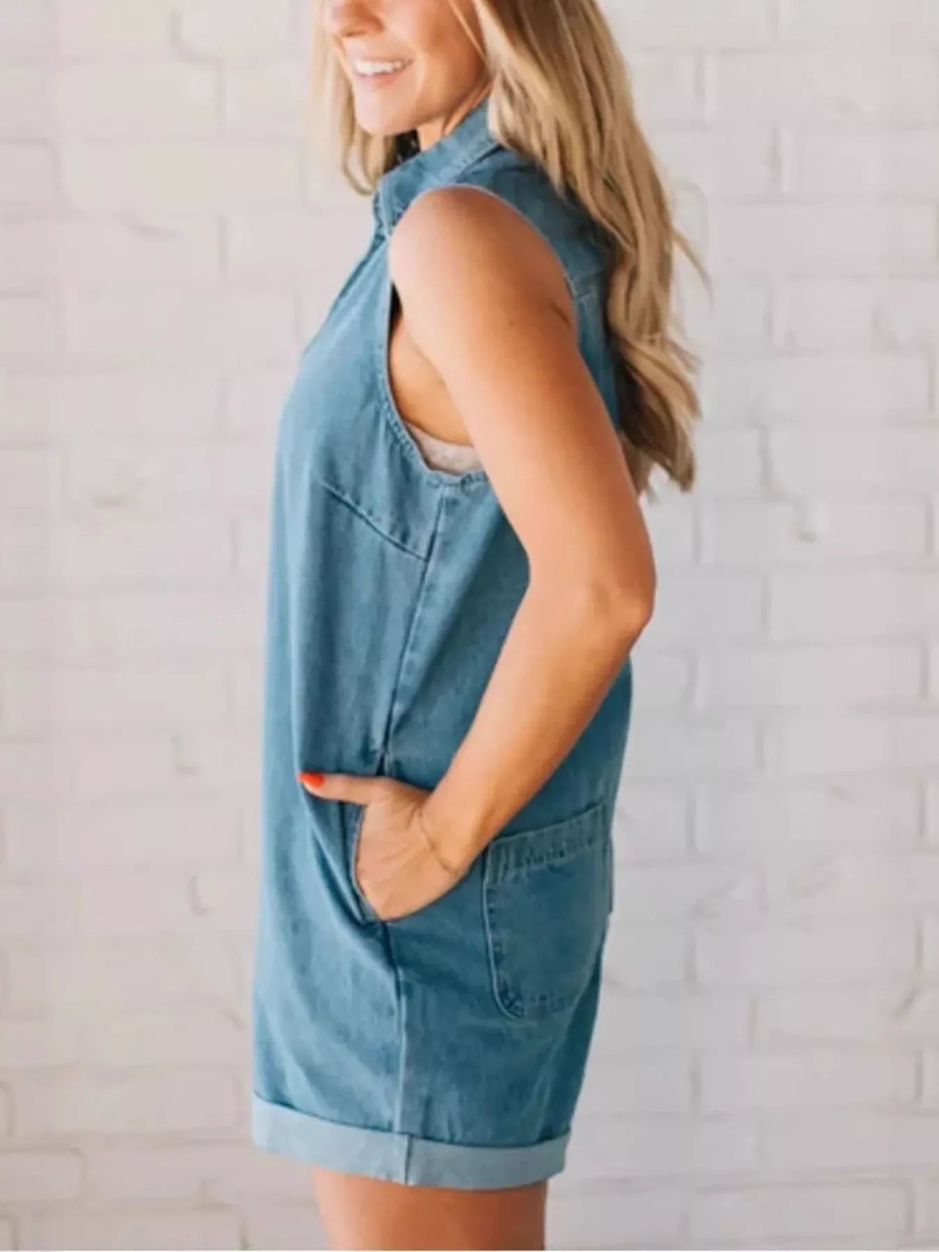 Sleeveless Zip-Up Denim Romper