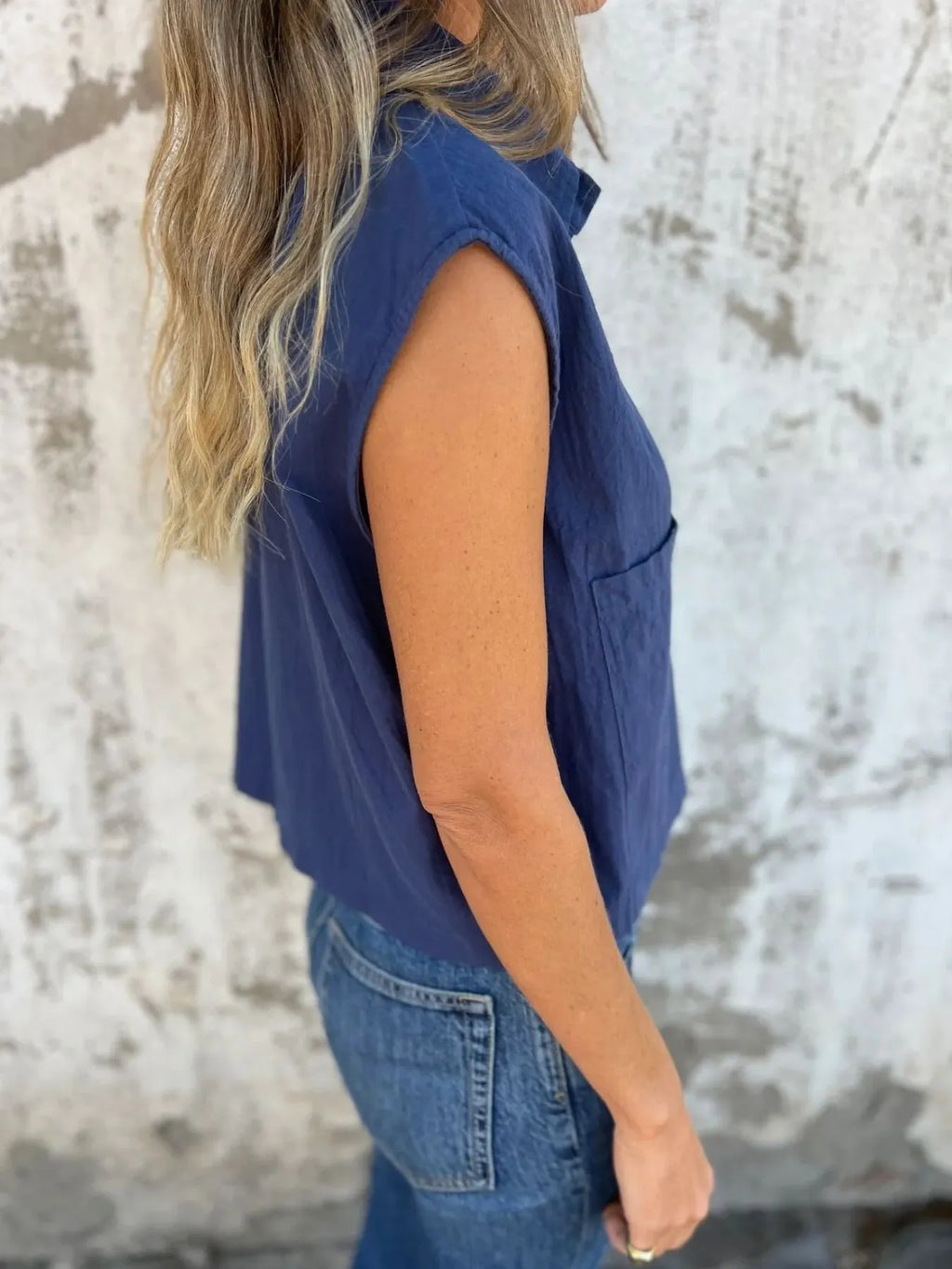 Full Size Textured Button-Front Sleeveless Shirt Plus Size
