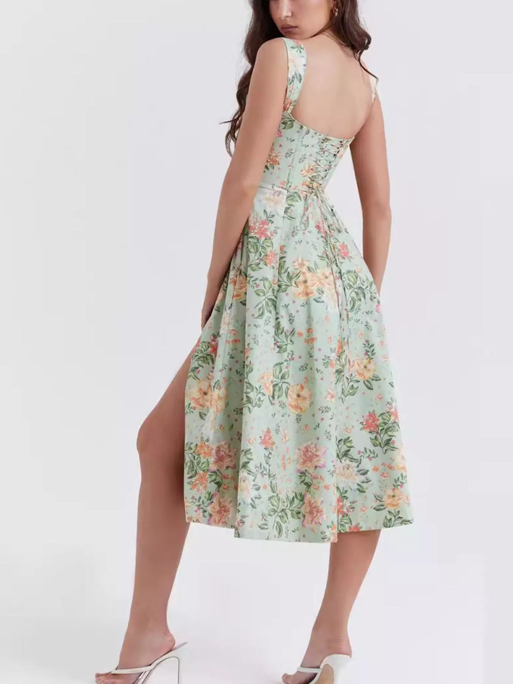 Floral Print Midi Dress with Slit