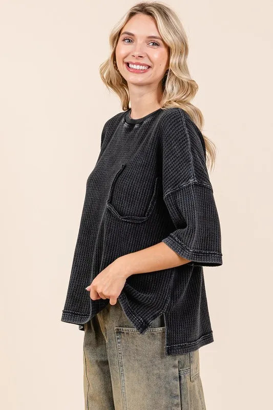 Mittoshop Mineral Wash Waffle Knit Short Sleeve Top