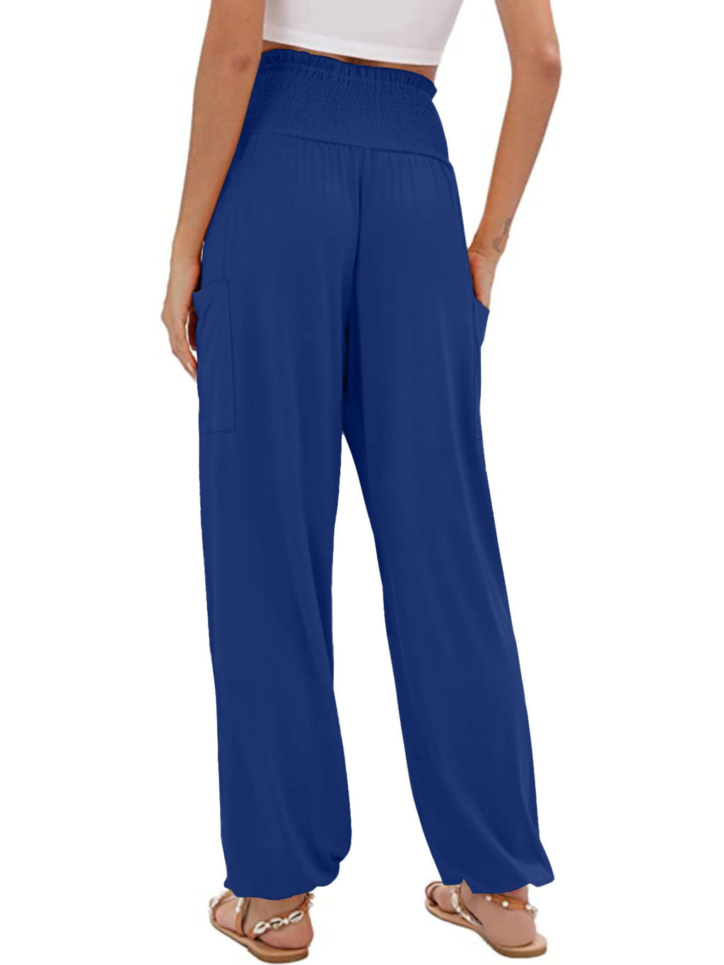Full Size Smocked Waist Harem Pants with Pockets Plus Size