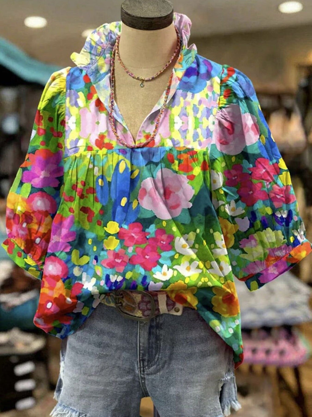 Floral Print Half Sleeve Blouse