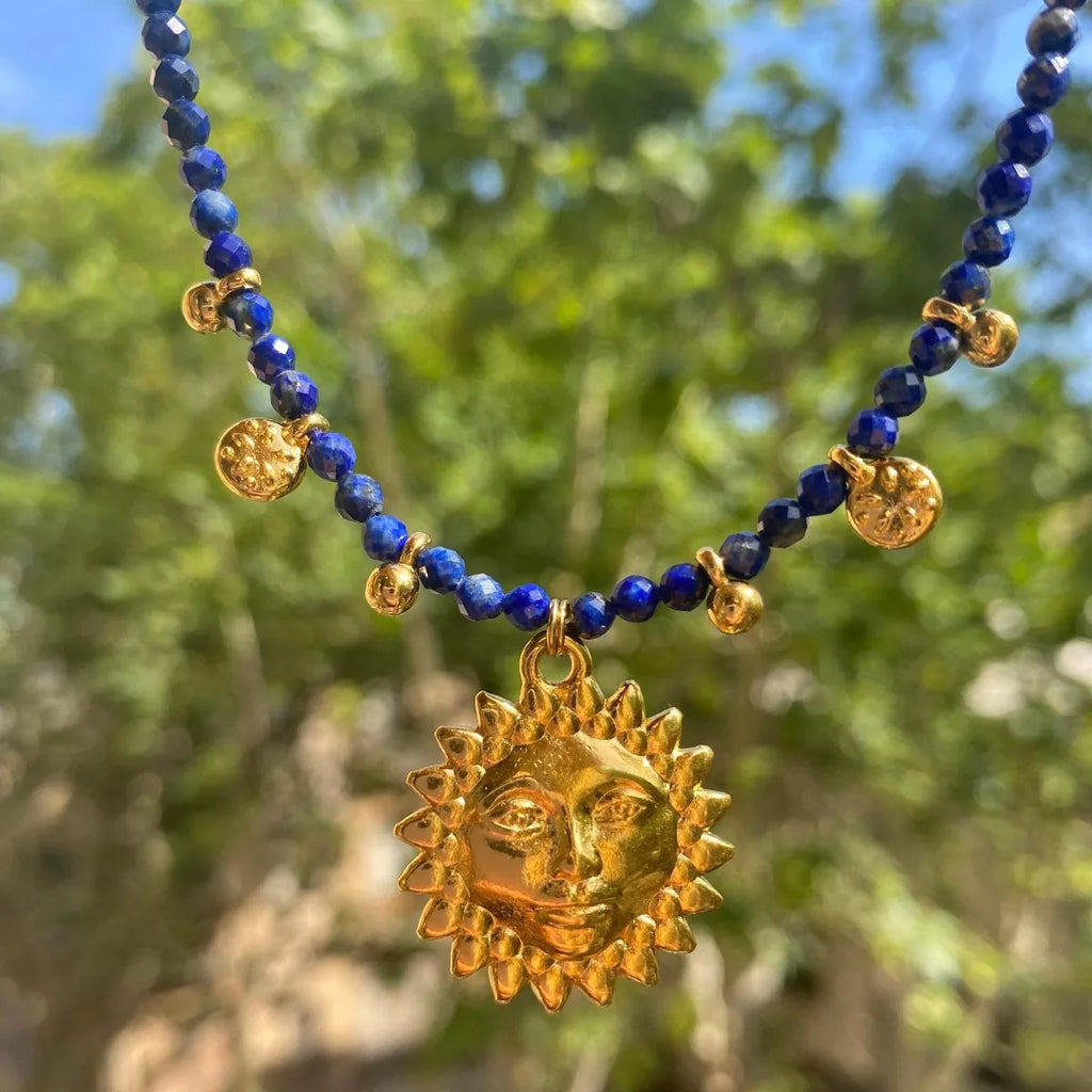 14K Gold-Plated Bead Sun Pendant Necklace