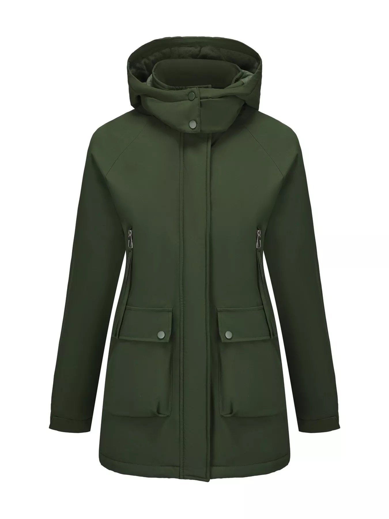 Full Size Zip Up Hooded Parka Outerwear Plus Size