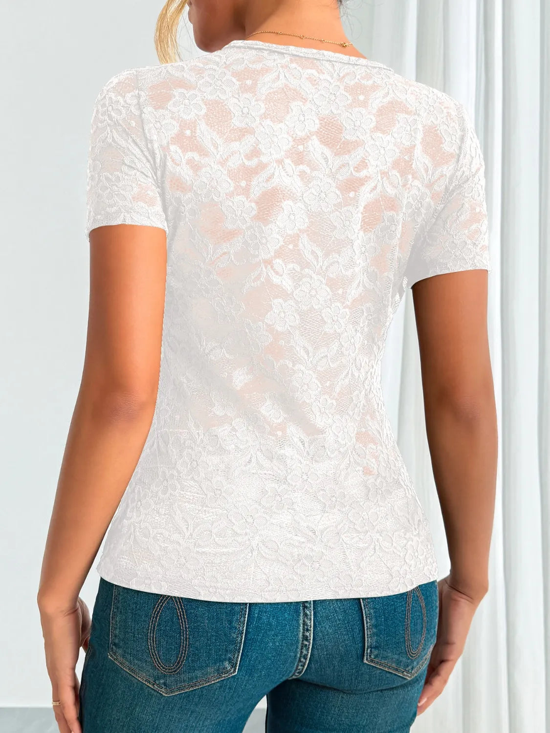 Lace V-Neck Short Sleeve Top