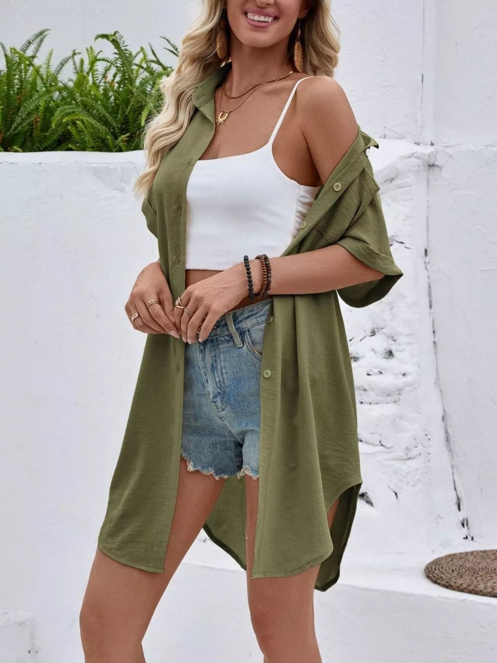 Relaxed Fit Button-Down Longline Shirt