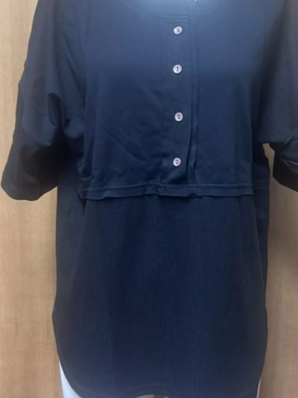 Button Detail Texture Knit T-Shirt