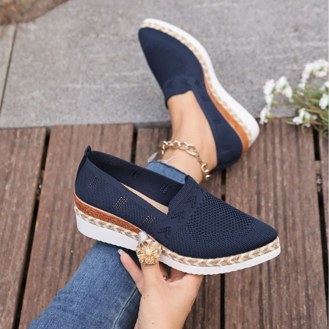 Women’s Woven Rope Platform Snakeskin Pointed-Toe Flats | Trendy Flats