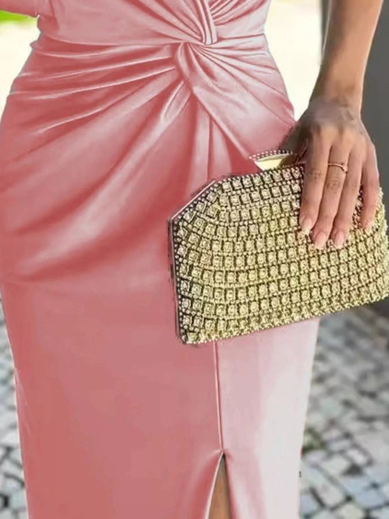 Full Size One-Shoulder Knot Detail Slit Maxi Dress Plus Size