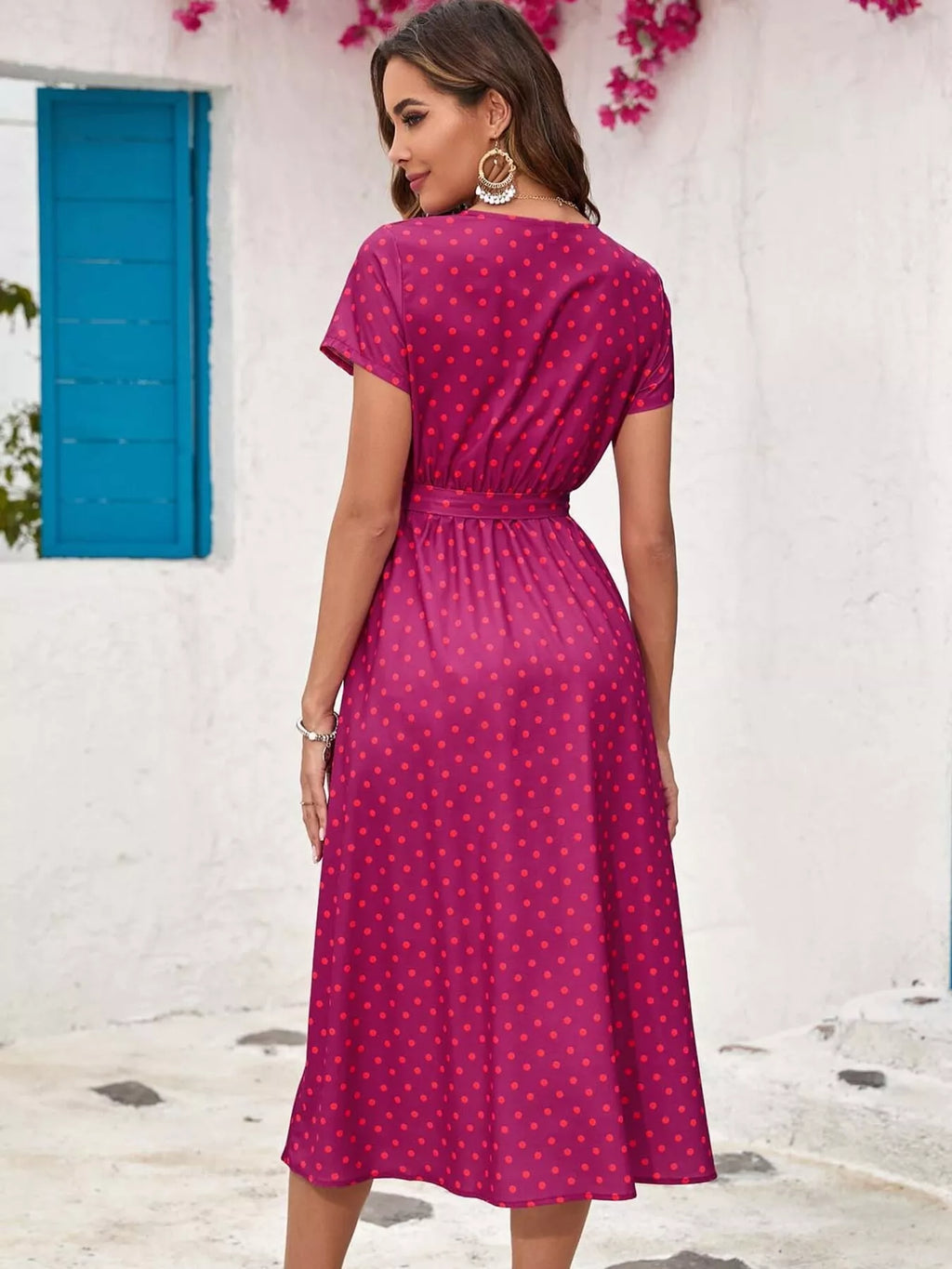 Surplice Short Sleeve Midi Dress