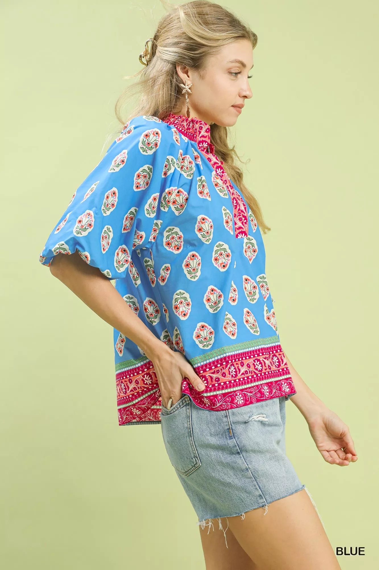Umgee Boho Border Print Peasant Top