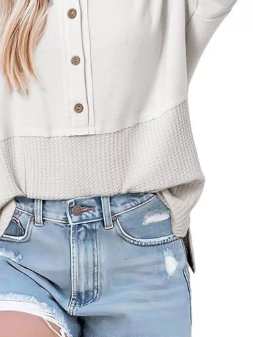 Button Detail Texture Knit T-Shirt