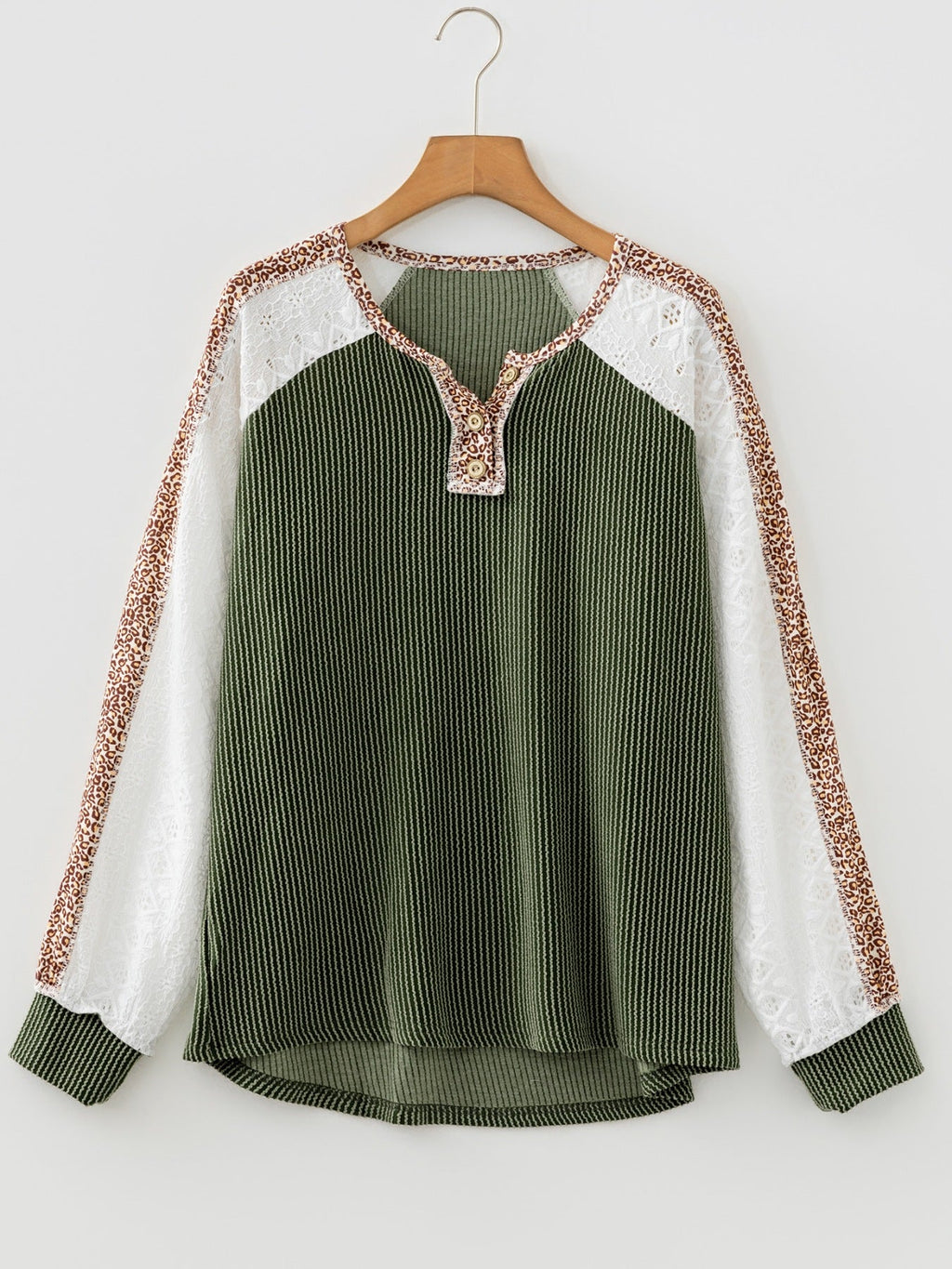 Leopard Trim Raglan Sleeve Top