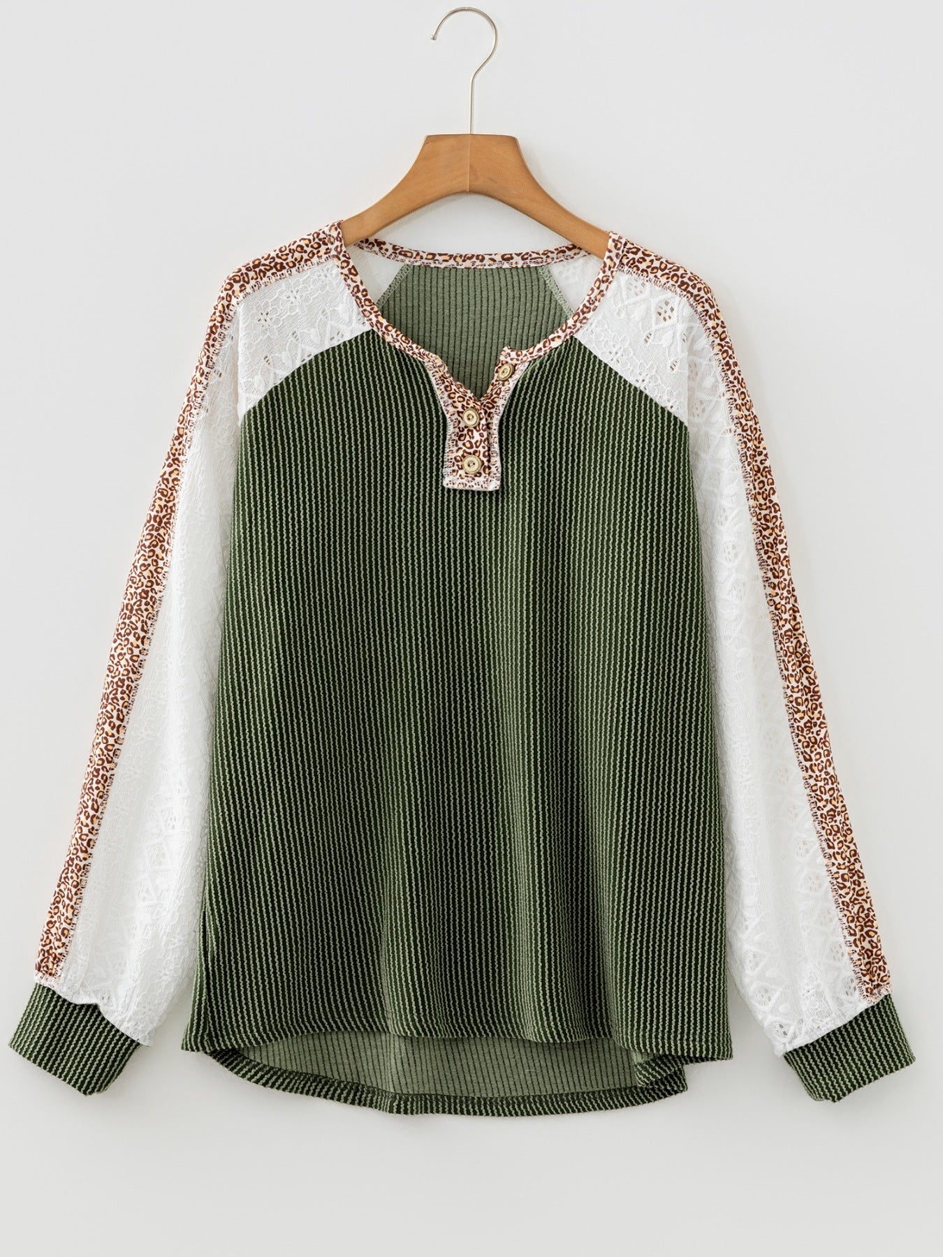 Leopard Trim Raglan Sleeve Top