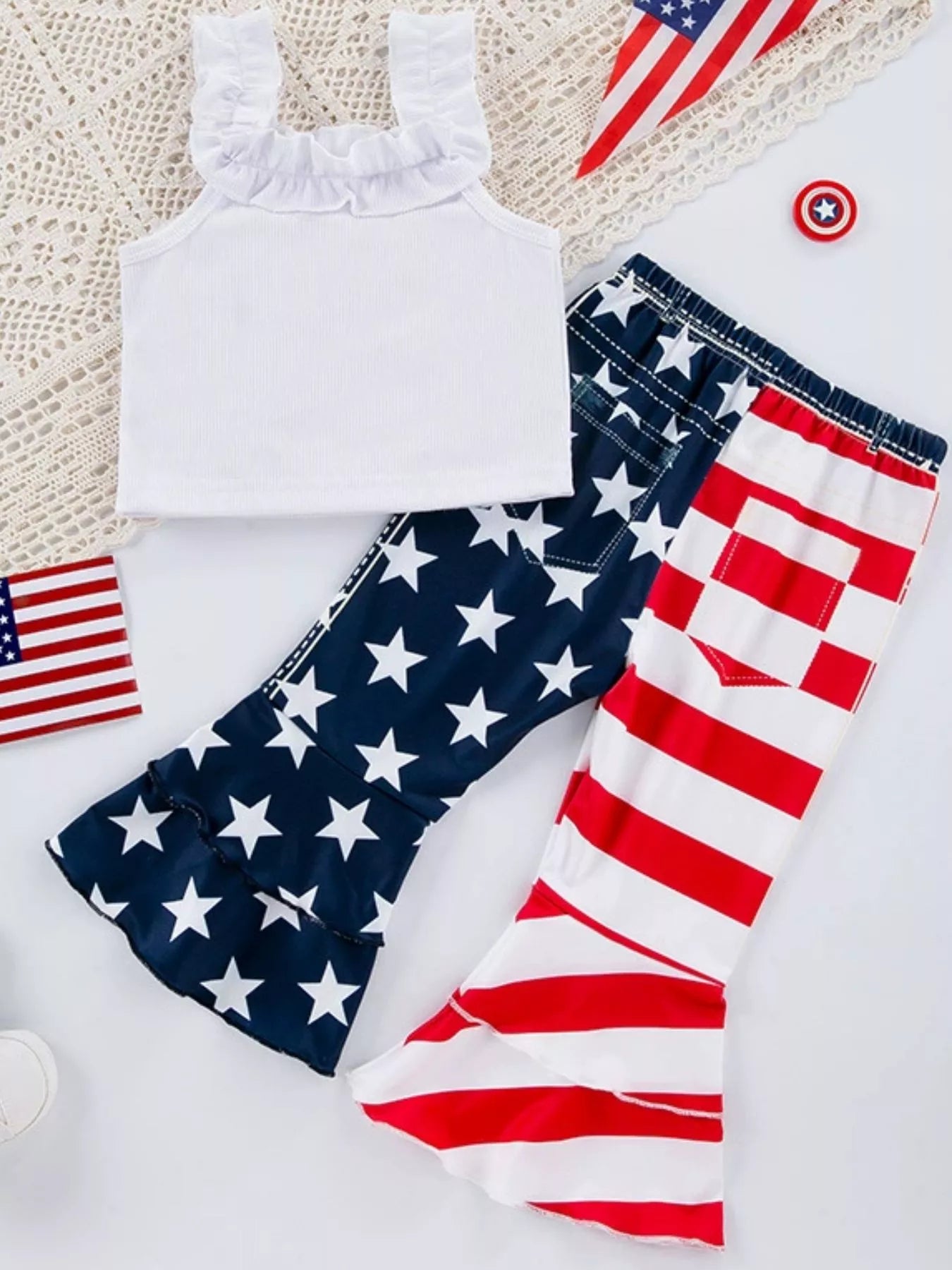 Children's Patriotic Freedom Ruffle Tank and Pants Set