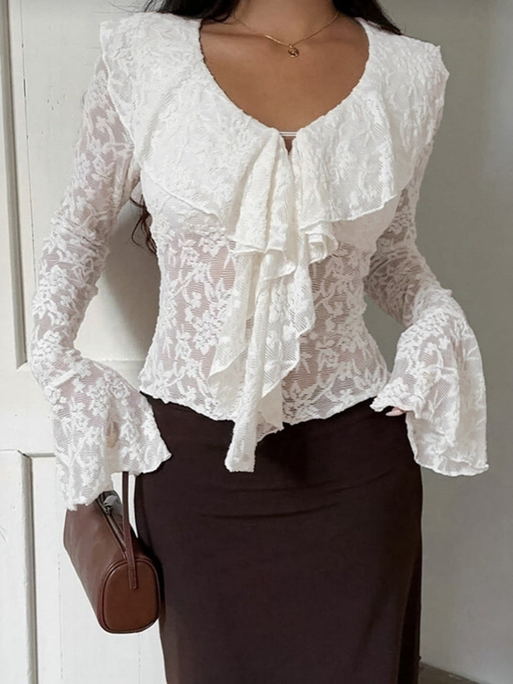 Ruffle Lace Long Sleeve Blouse