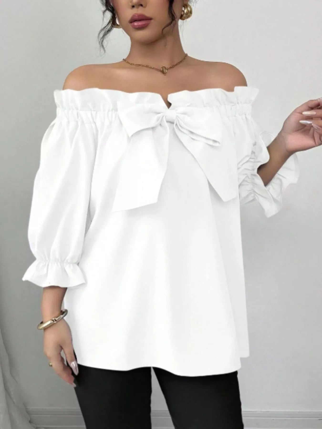 Bow Flounce Sleeve Blouse