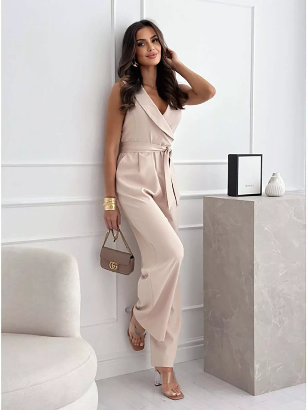 Surplice Sleeveless Wide-Leg Jumpsuit