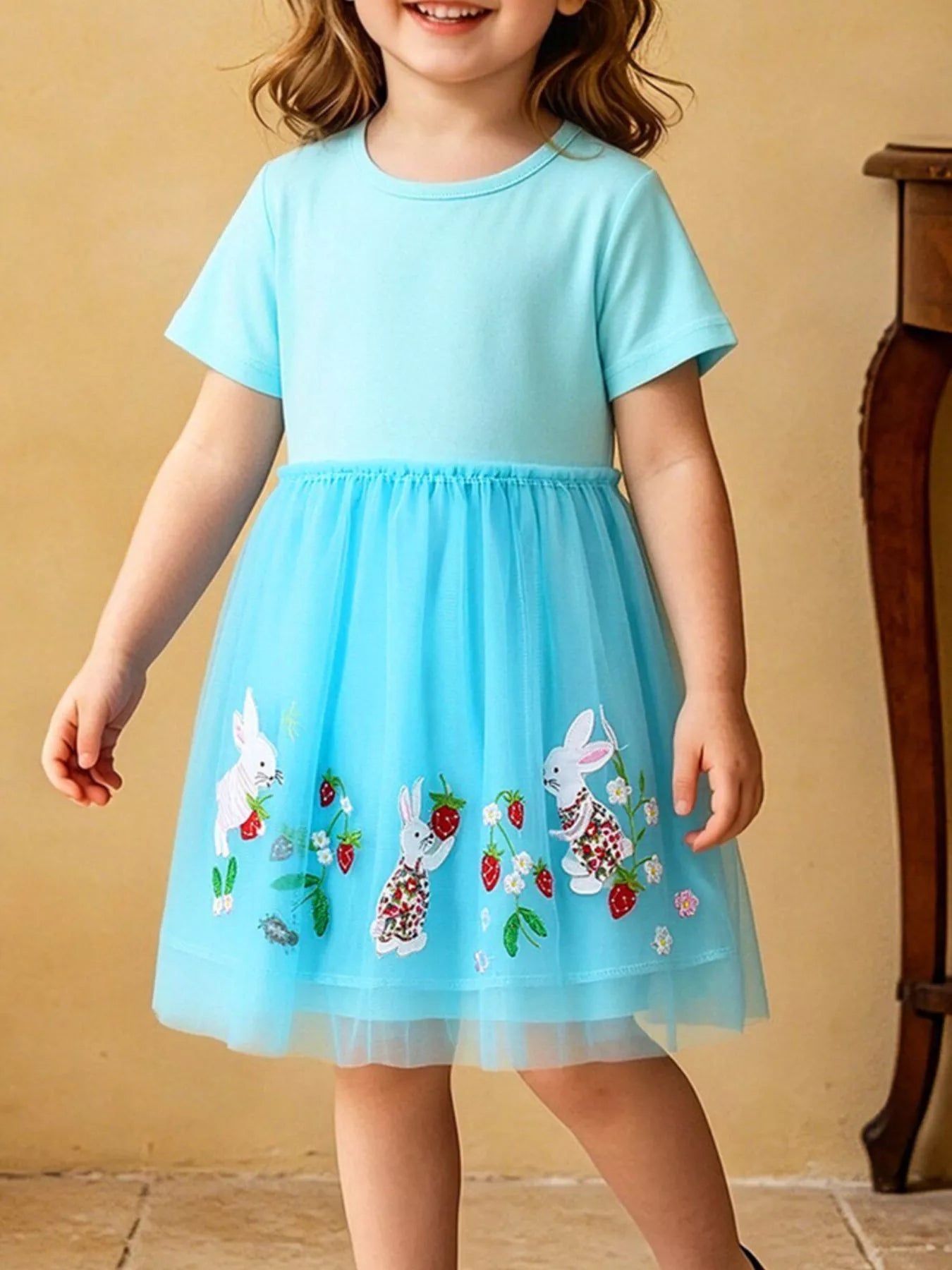 Children's Bunny Embroidered Tulle Dress